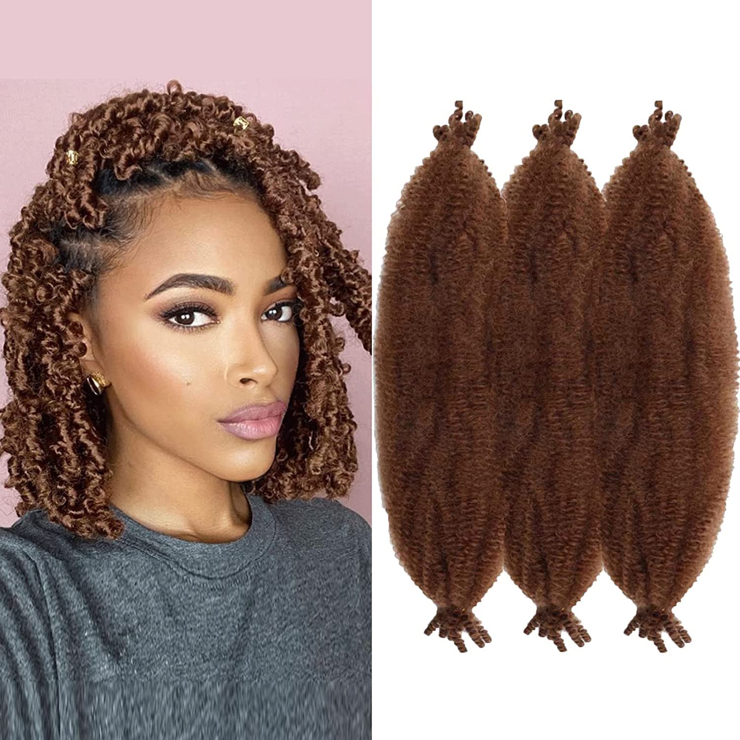 8 Packs Springy Afro Twist Hair 30# 16 inch Pre-Separated Kinky Marley Twist Braiding Hair Soft Synthetic Crochet for Distressed