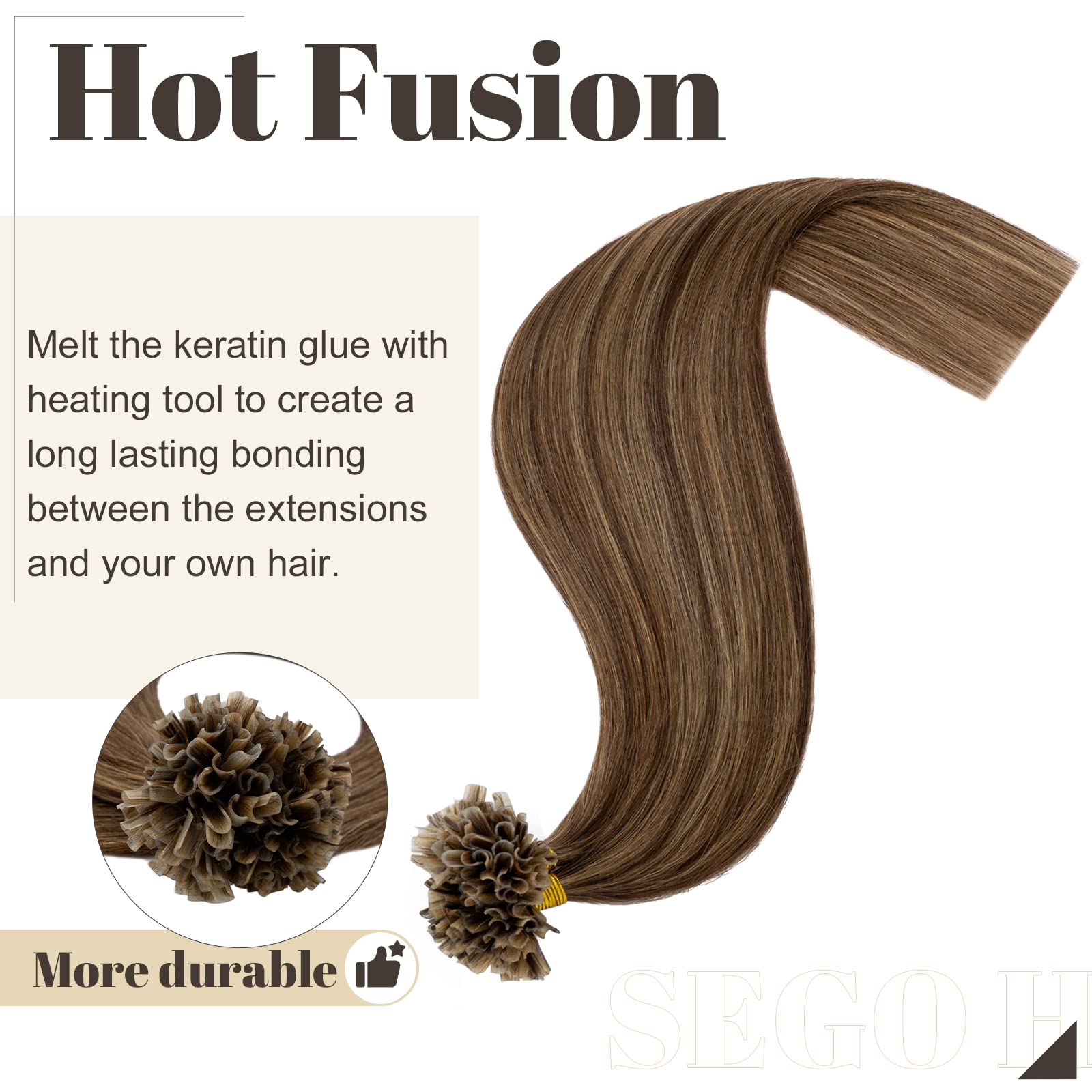 Sego Pre Bonded U Tip Hair Extensions Human Hair Keratin Fushion Nail Tip Remy Human Hair Extensions Highlight Silky Straight 10