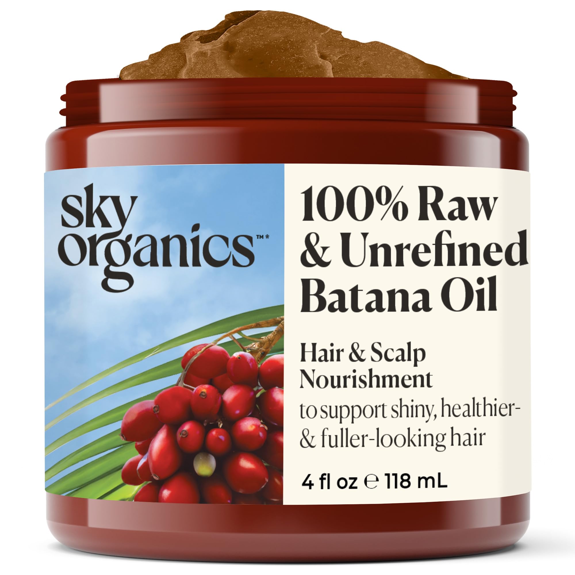 Sky Organics RAW & UNREFINED BATANA OIL, 100% Pure, from Honduras, to Support Scalp & Stronger Fuller-Looking Hair, Intensive Ha