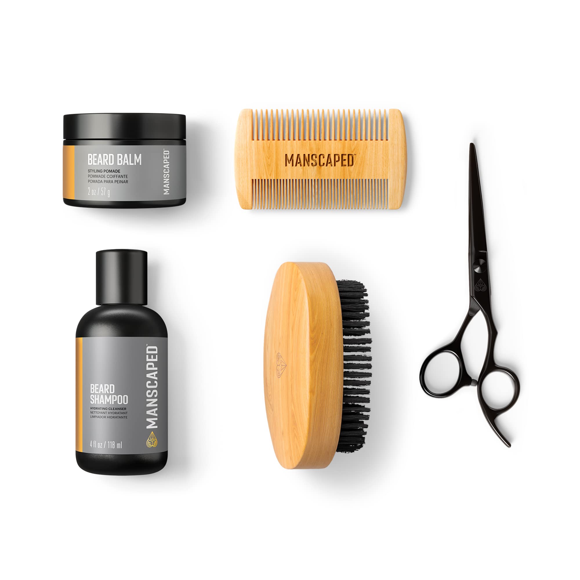 Manscaped Beard Care Kit Includes Ultrapremium Moisturizing Beard Shampoo & Balm, Soft Brush, Comb & Precision Scissors For Groo