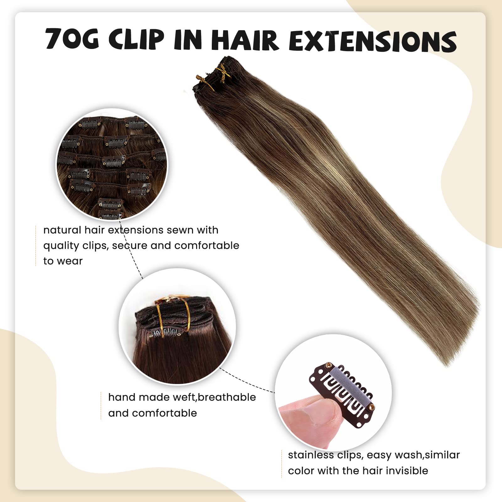 Clip In Human Hair Extensions,15Inch 70G 7Pcs Omber Ash Brown To Bleach Blonde With Ash Brown Balayage Clip In Hair Extensions R