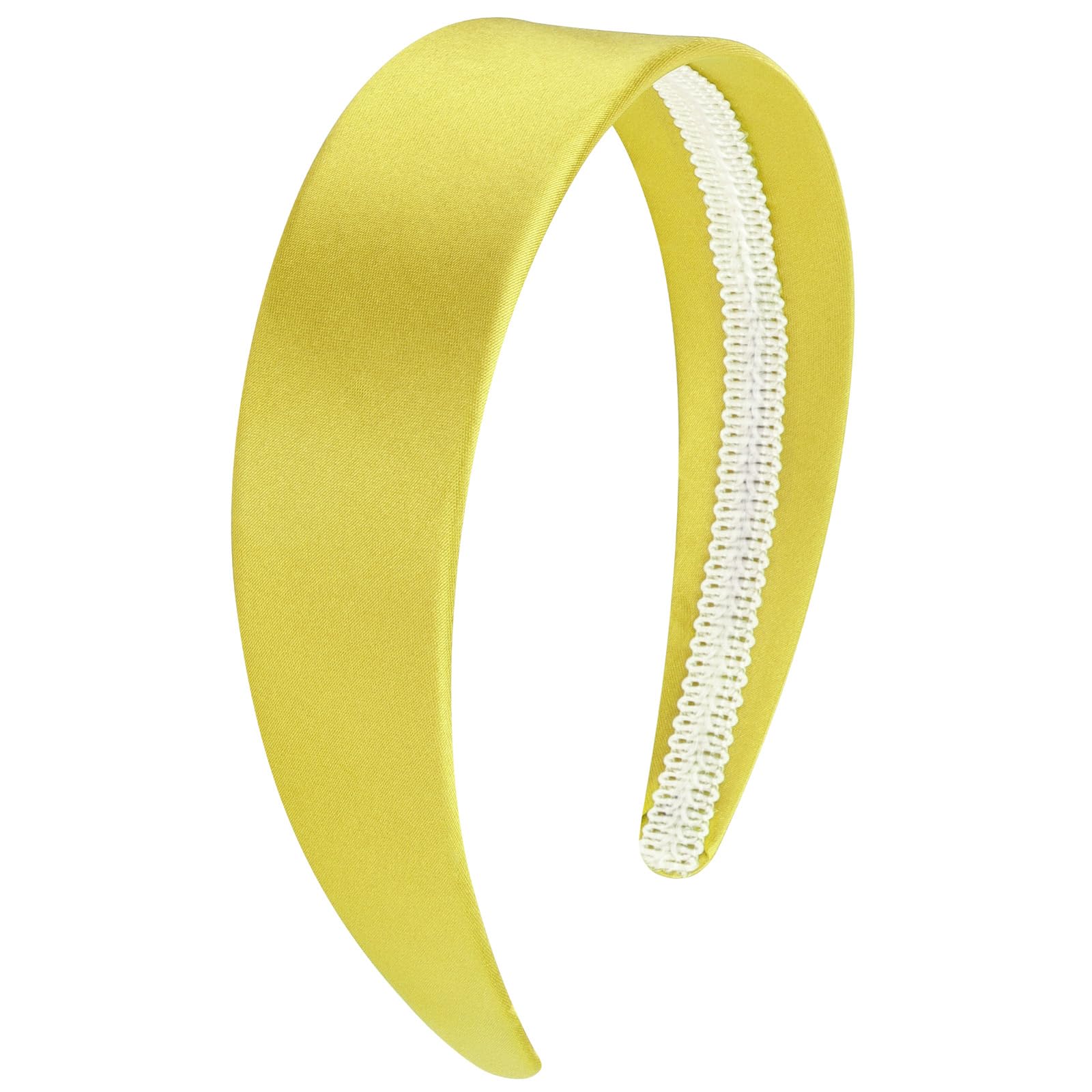 VELSCRUN Yellow Headband for Women Girls 1.6 Inch Wide Headbands Satin Head Bands for Womens Hair Solid Simple Holiday Hair Band
