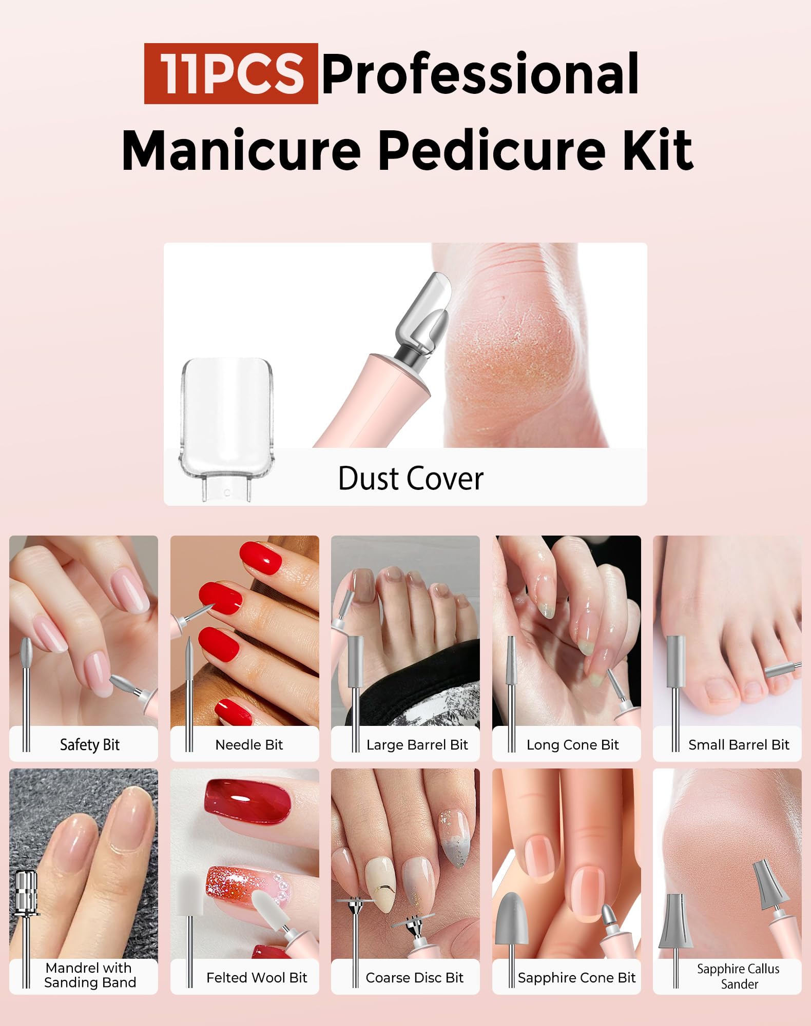 Cordless Nail Drill File 10 Speeds Electric Portable Manicure Pedicure Kit Rechargeable Nail Care Tool 360 Led Light Lcd Display