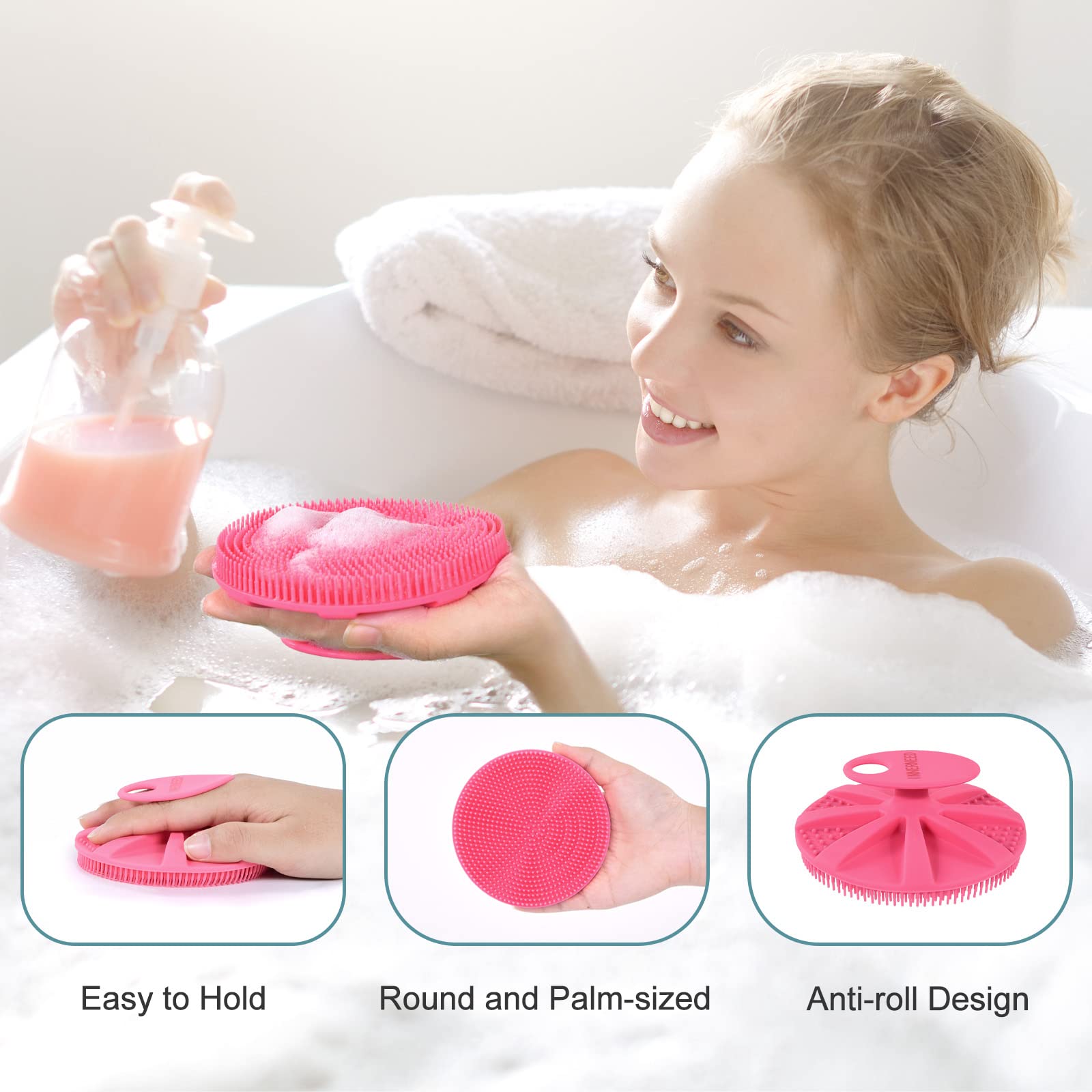 Innerneed Food-Grade Soft Silicone Body Scrubber Shower Brush, With Scalp Massager Shampoo Brush, Wet & Dry Manual Scalp Care Ha