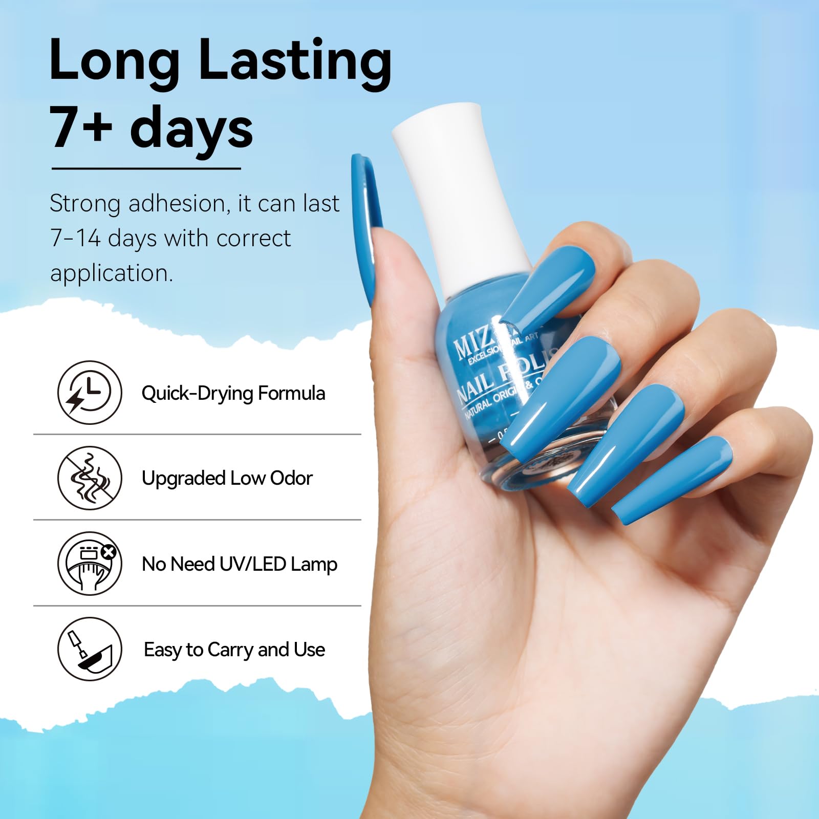 Mizhse Regular Nail Polish: Bright Blue Quick Dry Nail Polish Air Dry Fast, 15Ml/0.5 Fl Oz Regular Water-Based Nail Lacquer Non-