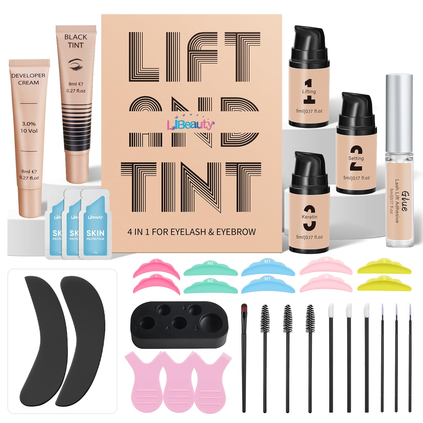 Libeauty Eyelash Lift and Color Kit Brow Lamination Kit with Black Color Quick Lifting Perming & Voluminous Coloring with Comple