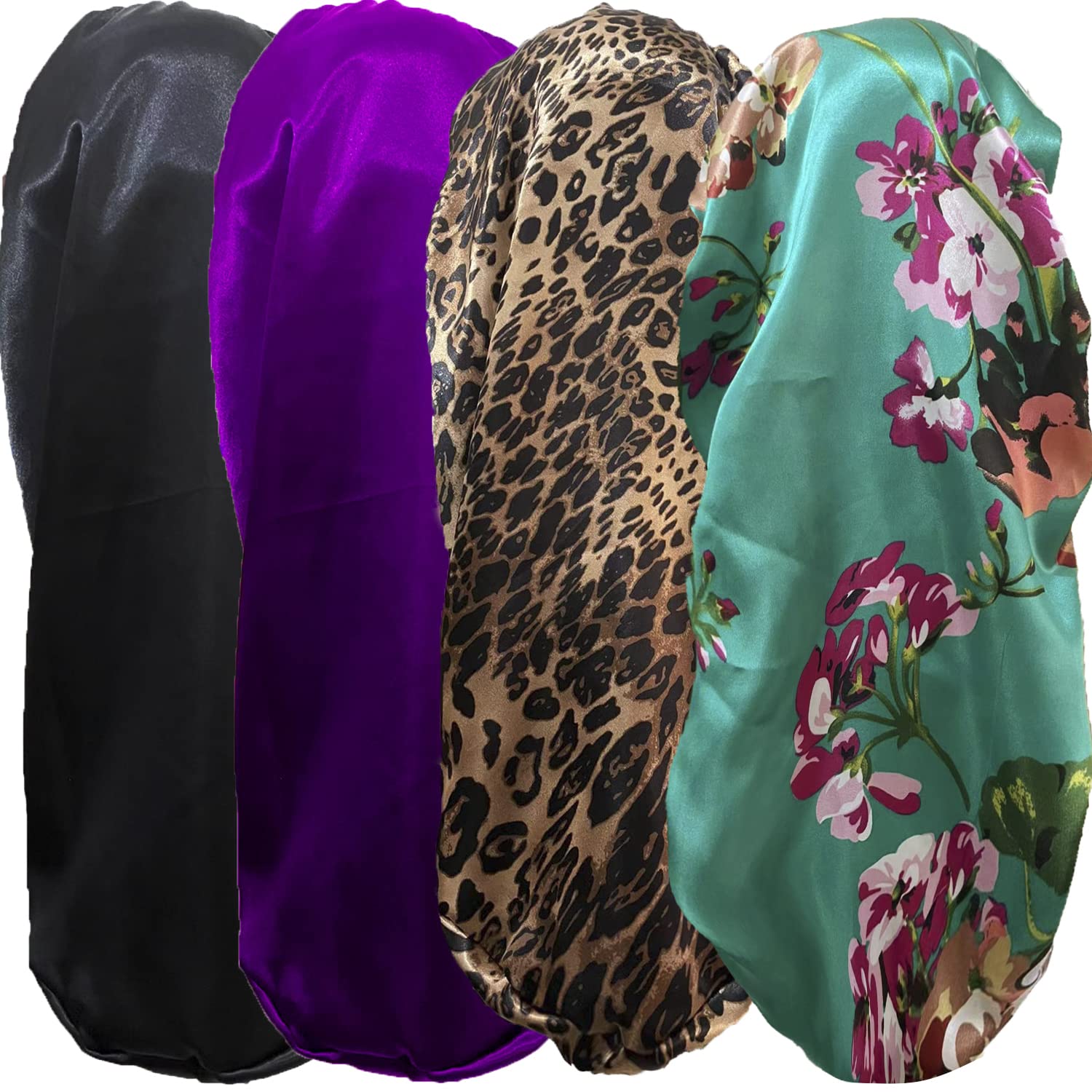 Wzl Wlg Satin Bonnet Set - 4 Pcs Soft Silky Sleep Caps for Women, Multicolors, One Size, Ideal for Braids