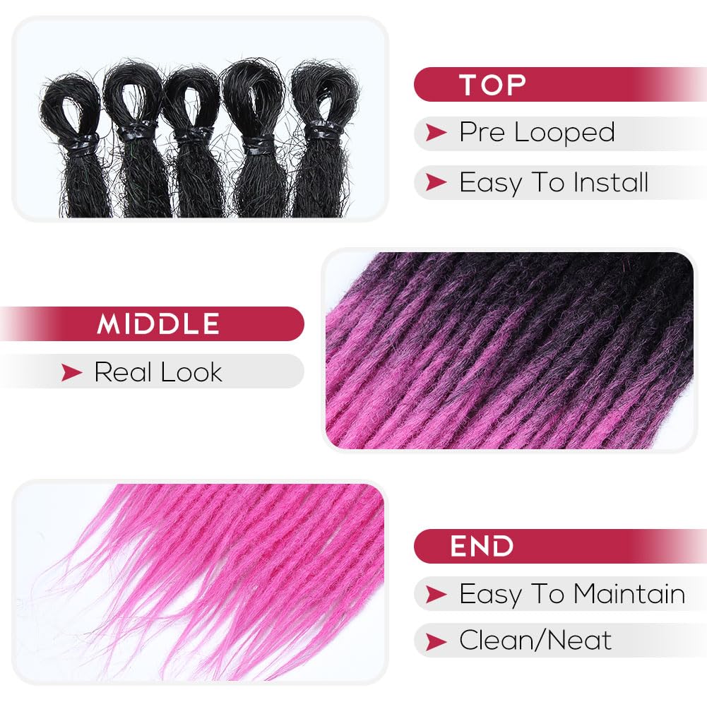 Kraler Violet Red Dreadlock Extensions, 22'' Synthetic Crochet Dreads Extensions 100% Handmade Single Ended Dreads Thin 0.6Cm Wi