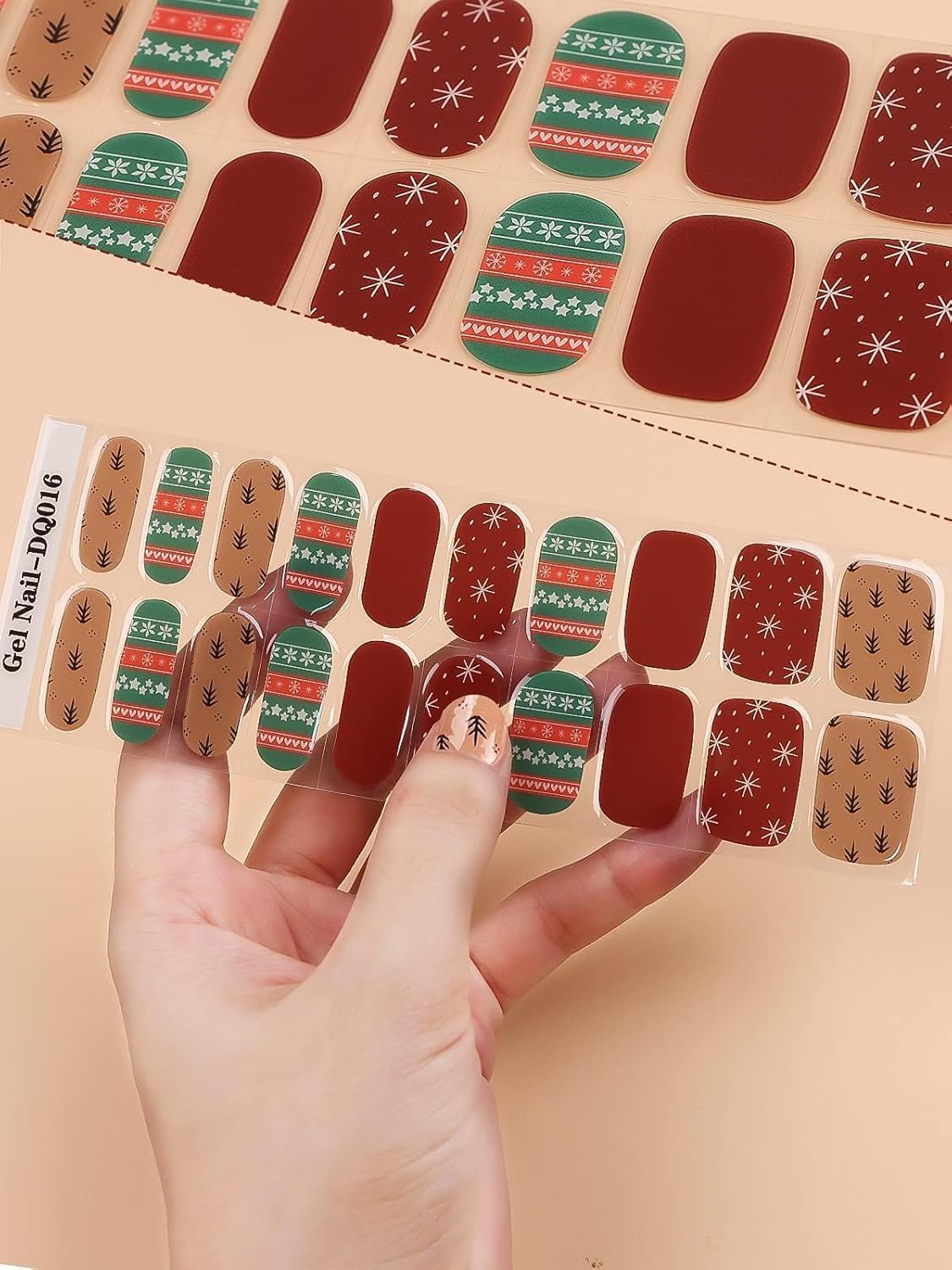 Ebanku 20Pcs Christmas Semi-Cured Gel Nail Polish Strips, Snowflake Christmas Trees Adhesive Gel Nail Art Sticker, Waterproof Ge