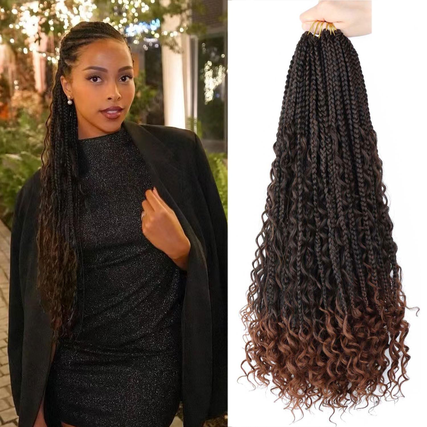 LMZIM 20inch Goddess Box Braids Crochet Hair Bohomian Crochet Box Braids Curly Ends 8 Pack 3X Crochet Braids Synthetic Braiding 