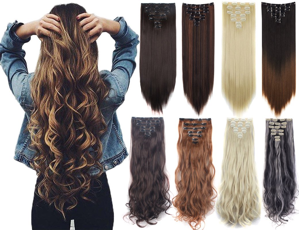 Lelinta 24'' Thick Curly Full Head Clip In On Double Weft Hair Extensions Medium Brown