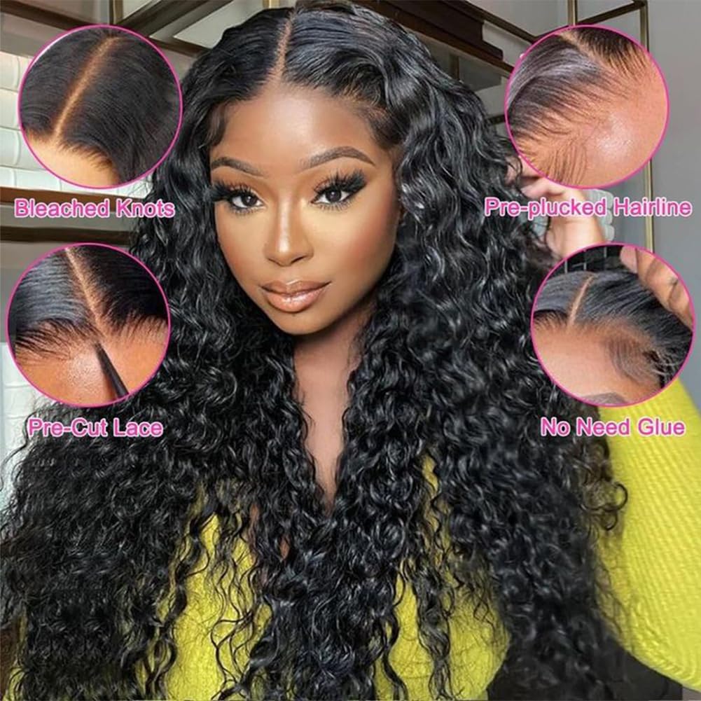 Lyilyi 12A 13X6 Deep Wave Lace Front Wigs Human Hair 220% Density 13X6 Hd Transparent Lace Frontal Wigs For Women Deep Curly Glu