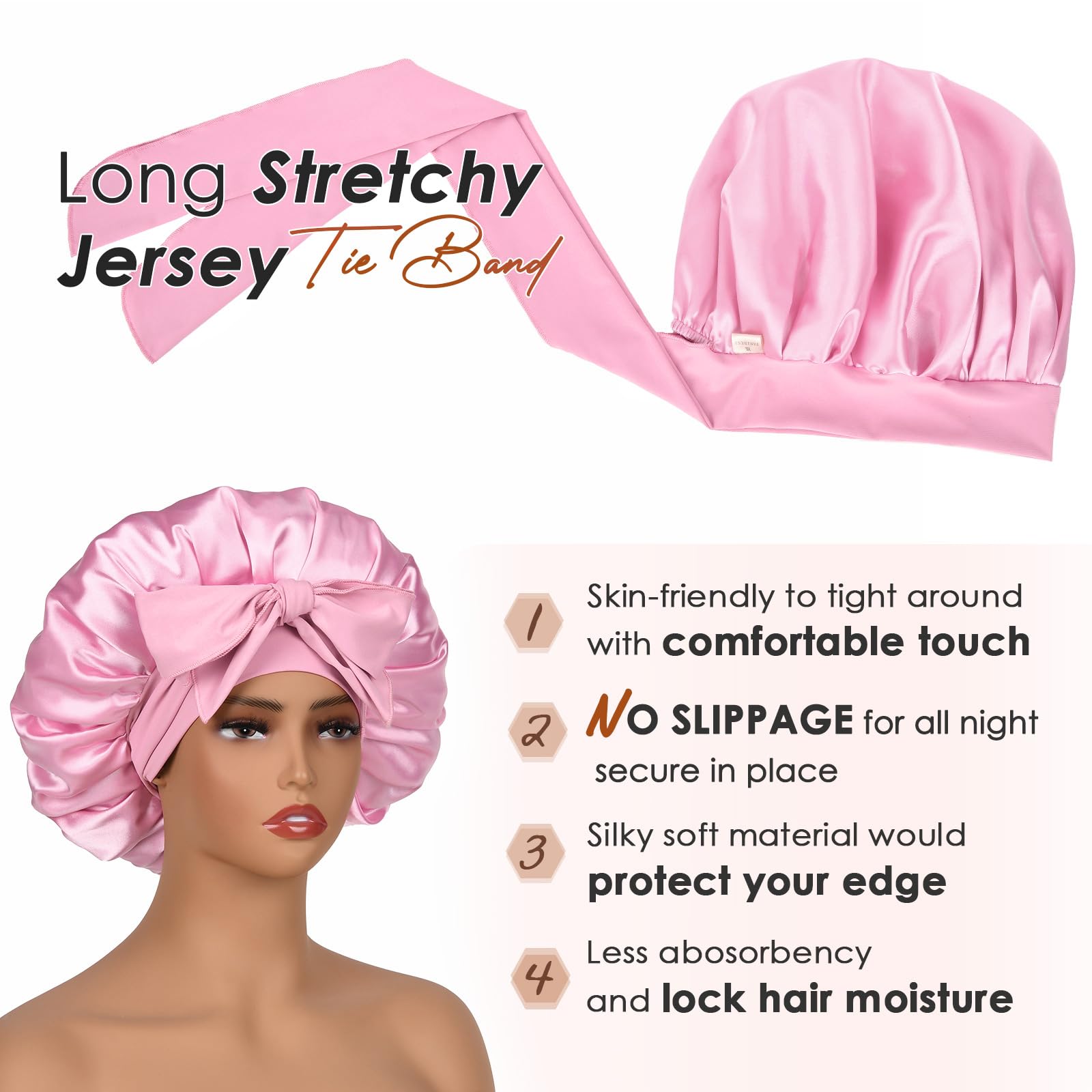 YANIBEST Satin Bonnet Silk Bonnet for Sleeping Double Layer Satin Lined Hair Bonnet with Tie Band Bonnets for Women Natural Curl