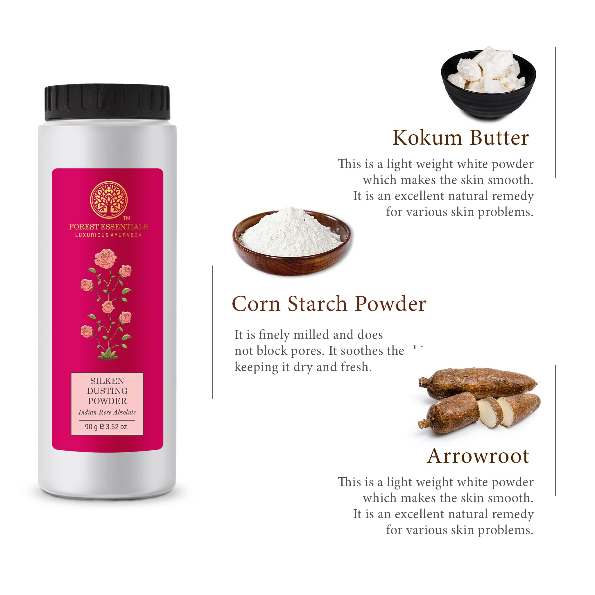 Forest Essentials Silken Dusting Powder Indian Rose Absolute|Talc-Free & Quick-Absorbing|For Men And Women|100 G