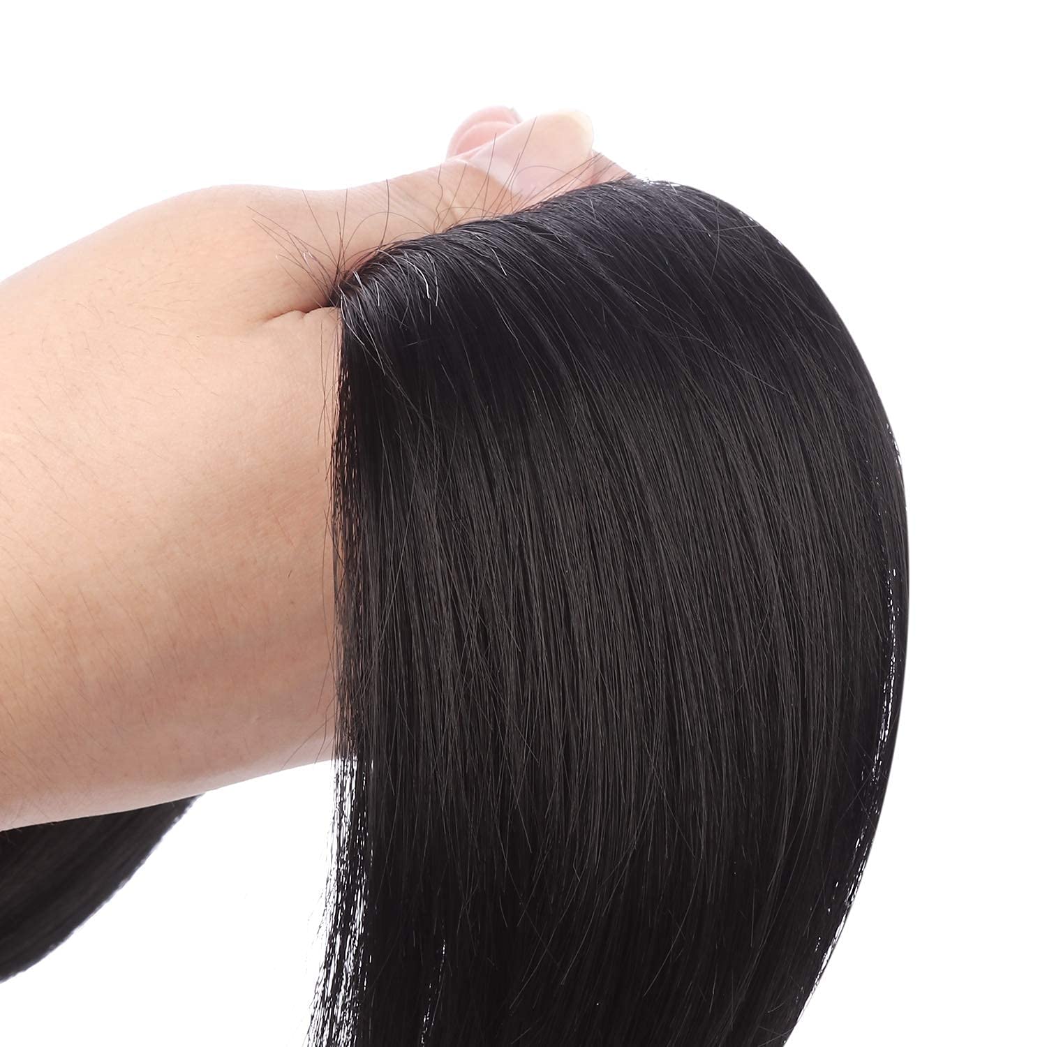 SEIKEA Clip in Ponytail Extension Wrap Around Straight Hair for Women (12'', Black)