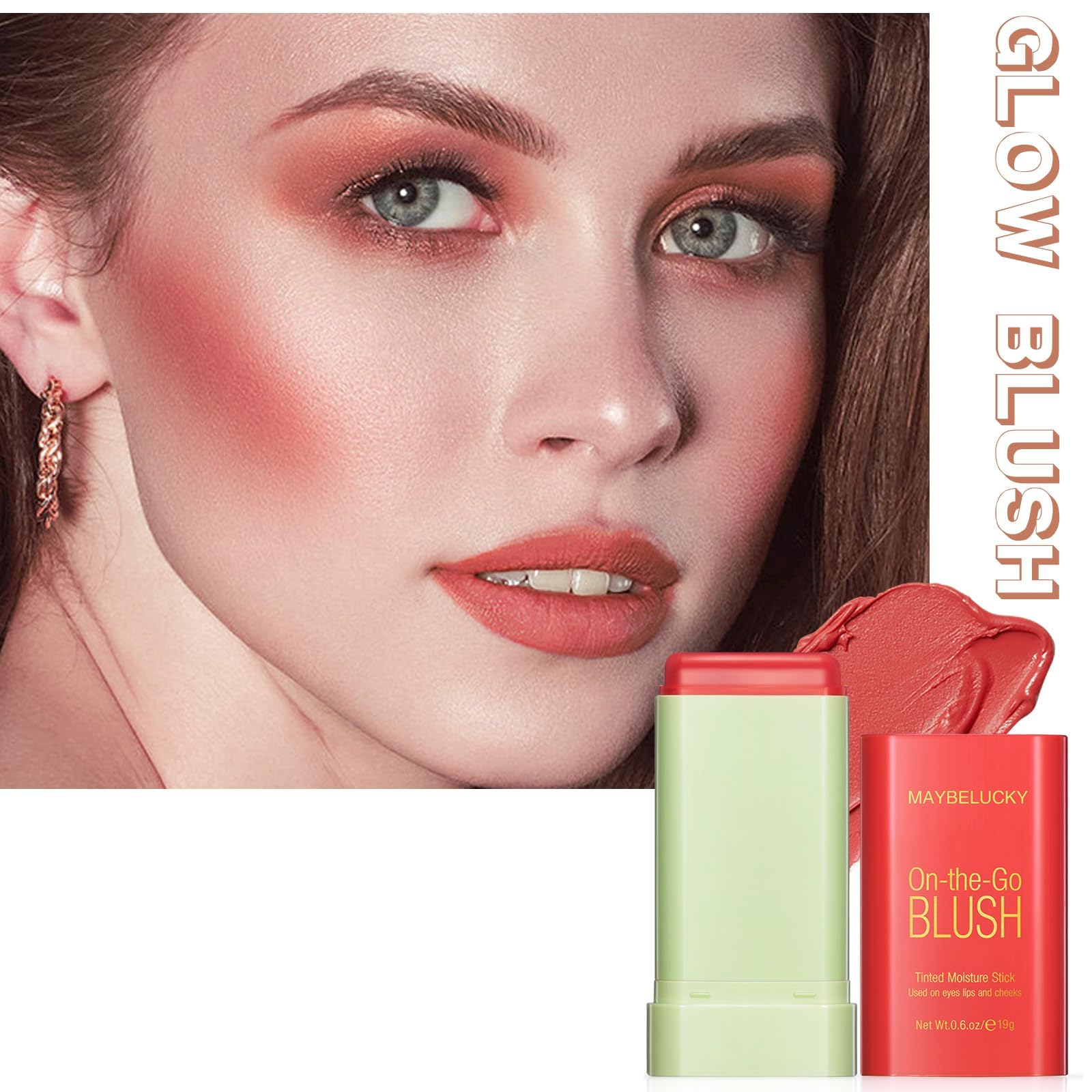 Hosaily Cream Blush Stick For Cheeks, Multi-Use Makeup Blush Stick For Eye Lip Face, Travel-Friendly Tinted Solid Moisturizer Ma