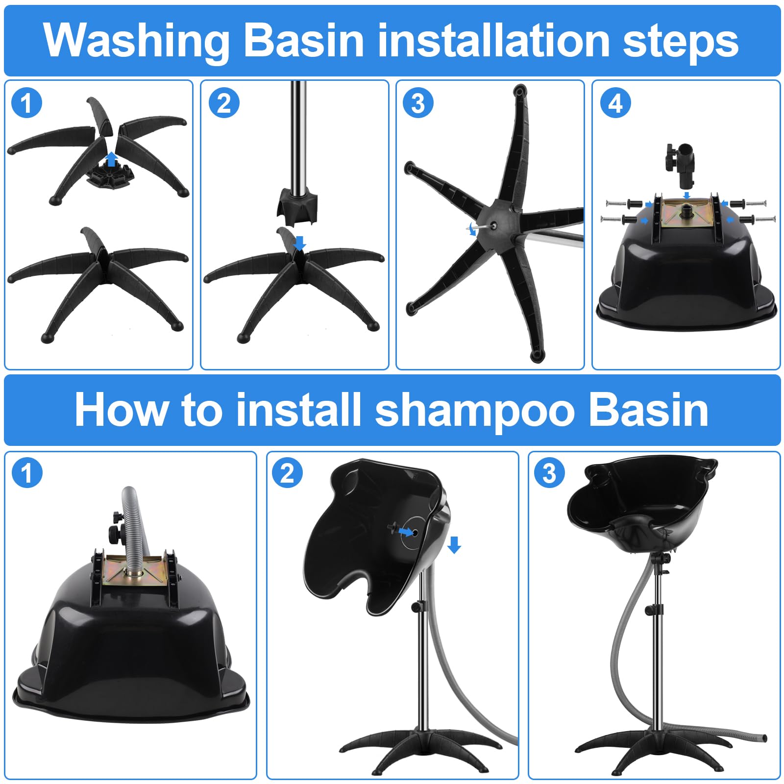 Portable Shampoo Bowl, Salon Deep Shampoo Basin Sink Hair With Drain Hose, Height & Angle Adjustable Washing Bowl For For Home S