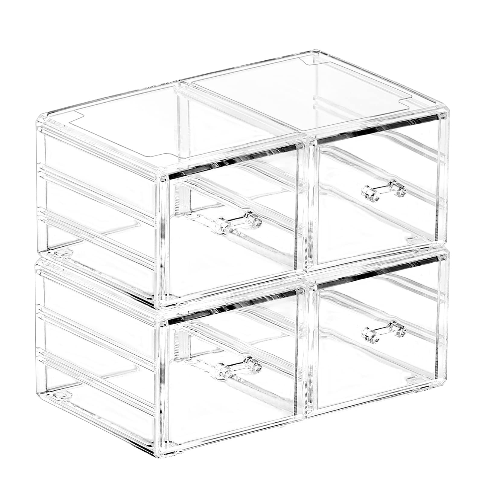 Pack Of 2 Acrylic Countertop Stackable Drawers Bathroom Cabinet Organizer Clear Organizing Bins For Cosmetics Organizer Jewelry
