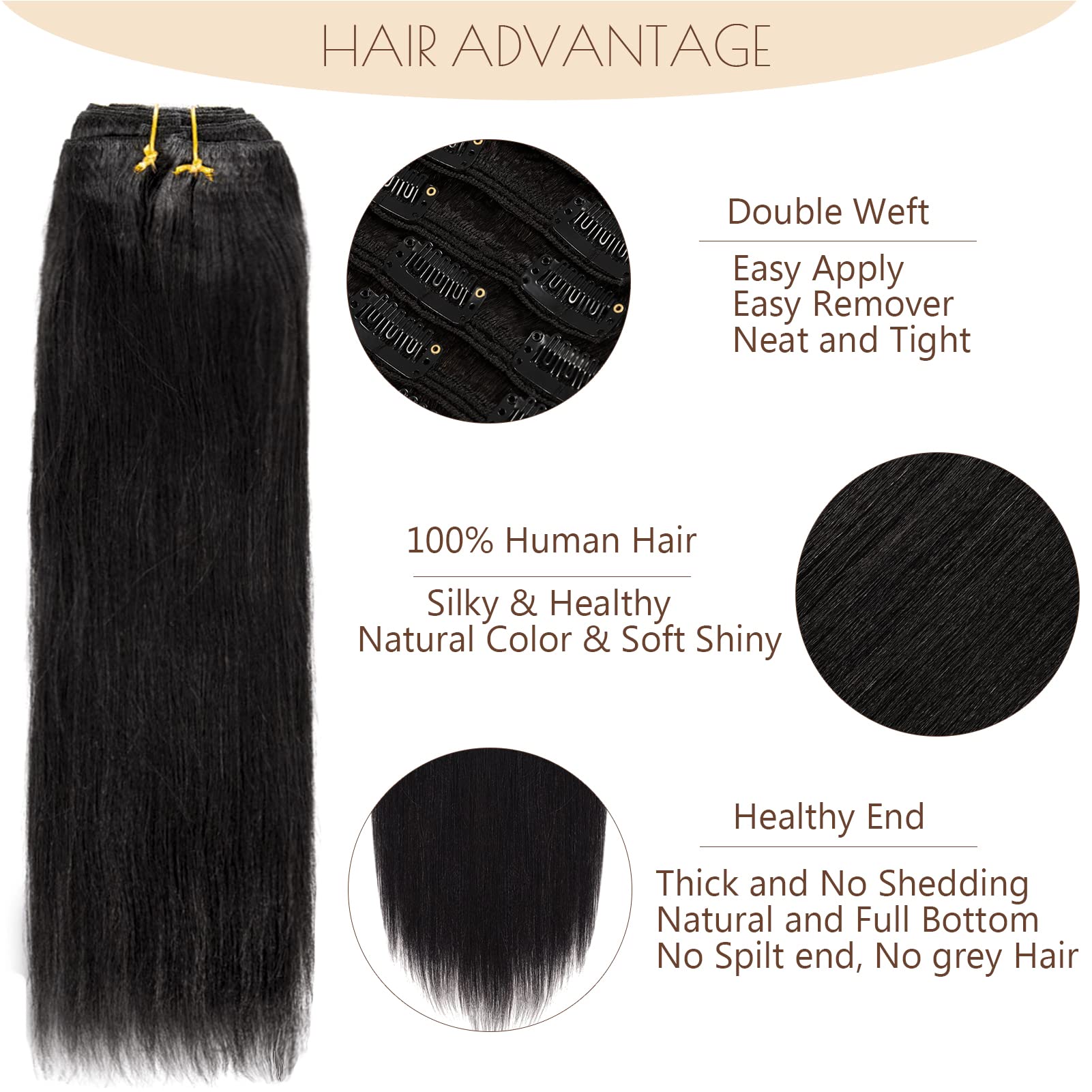 Yaki Straight Clip In Human Hair Extensions Real Remy Hair Yaki Clip In Hair Extension Double Weft Natural Hair Clip Ins For Bla