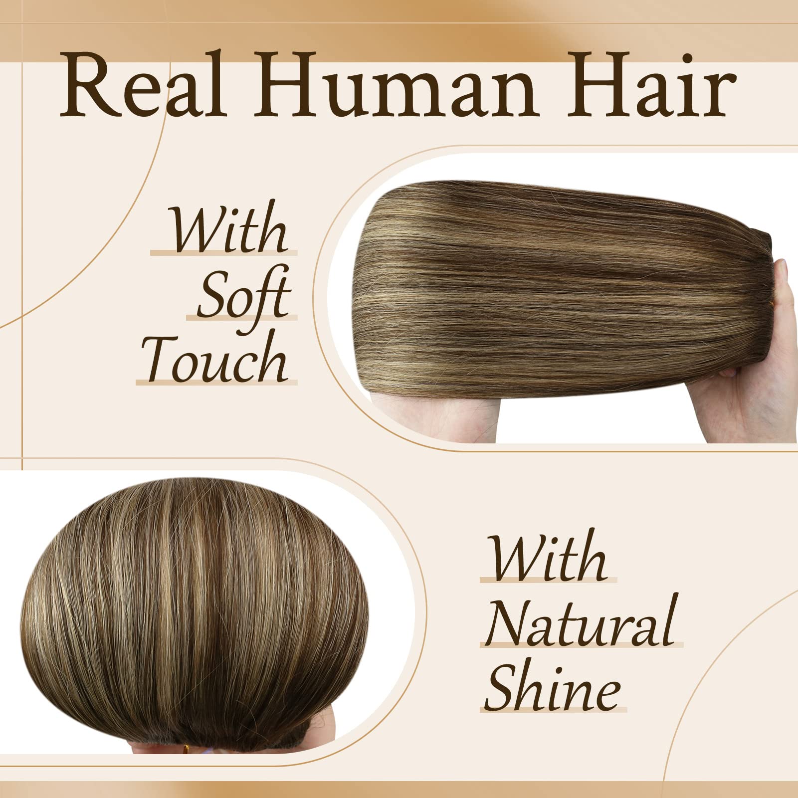 Sunny Balayage clip In Hair Extensions Dark Brown Ombre Blonde with Brown Highlights Human Hair clip In Extensions Balayage Brow