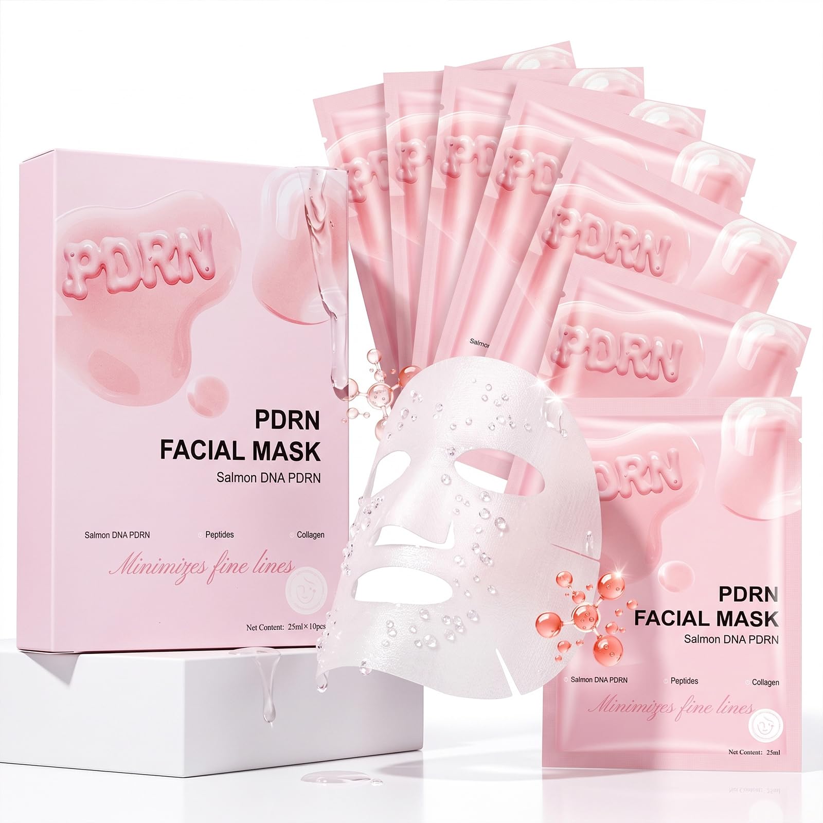 PDRN Facial Mask with Salmon DNA & Collagen, AntiAging Sheet Masks for Fine Lines & Hydration, Deeply Reinforces Skin Moisture 