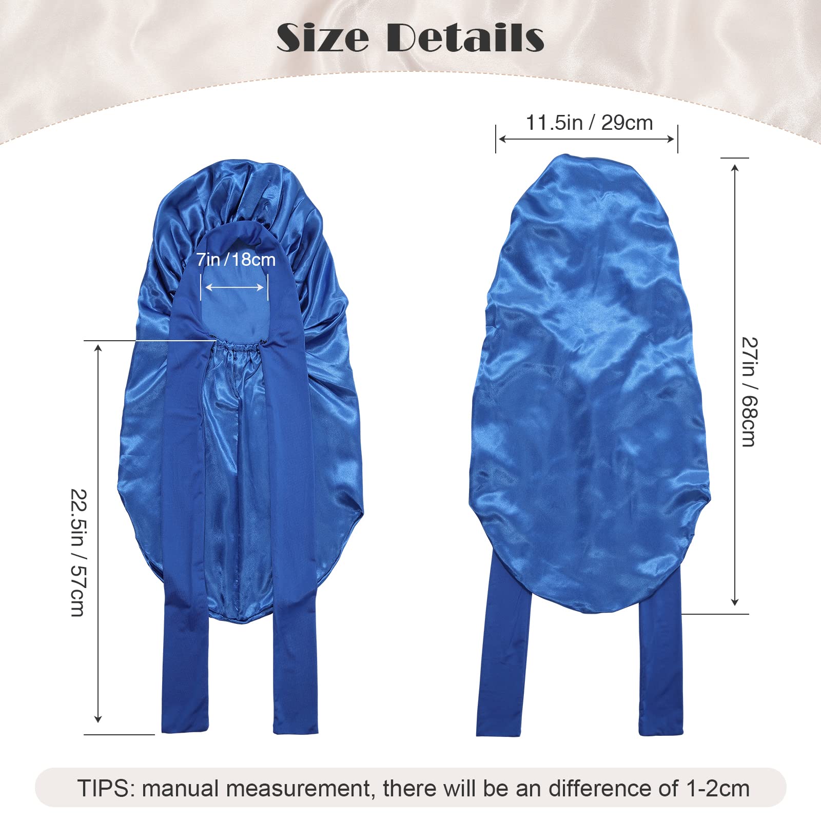 Awaytr Long Satin Bonnet For Braids - Elastic Silk Hair Bonnets For Sleeping Night Cap Stretchy Tie Band For Women(Royal Blue)