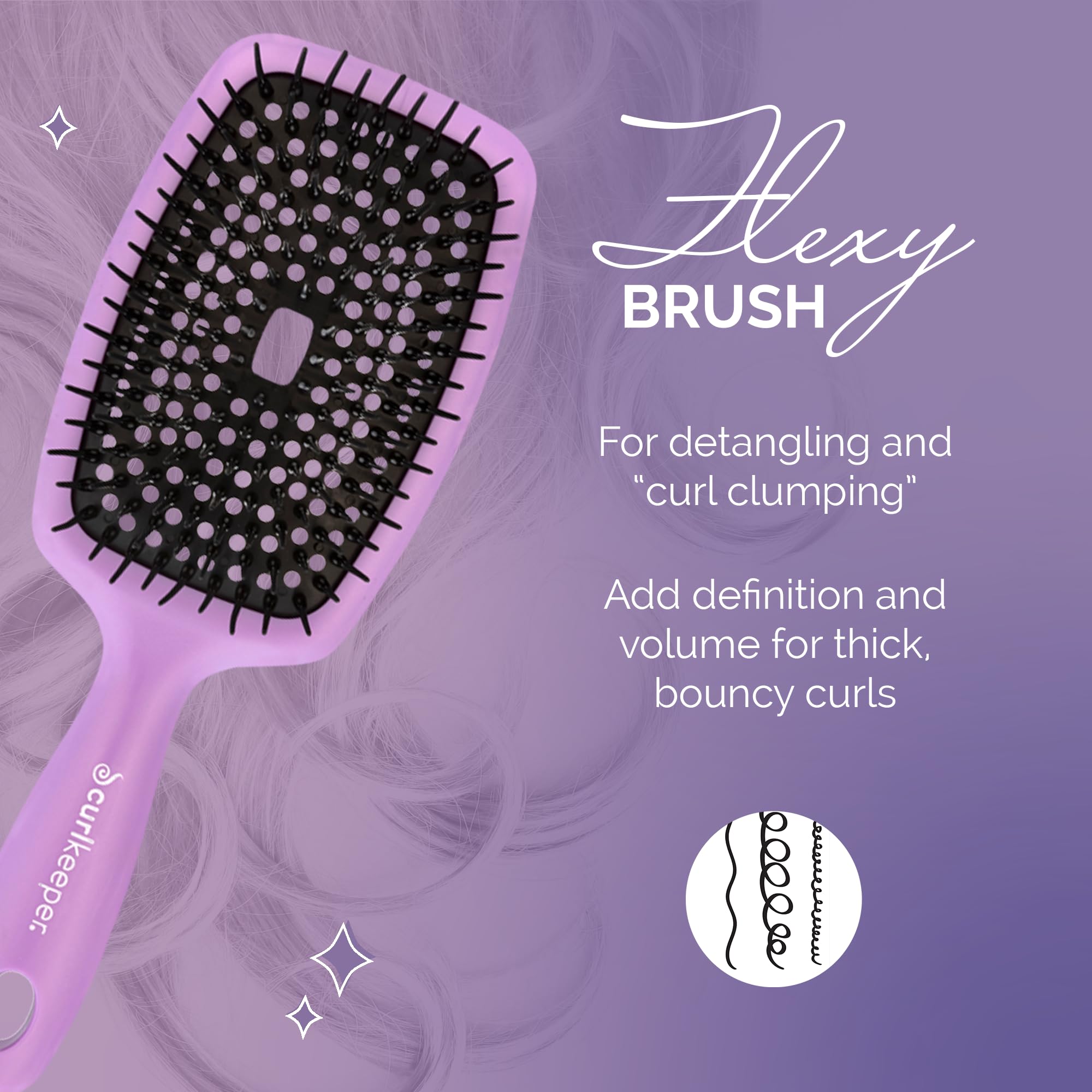 Curl Keeper Flexy Hair Brush, Purple - Detangling Hair Brush With Flexible Bristles For Shower Use, Combing Through Curls & Remo