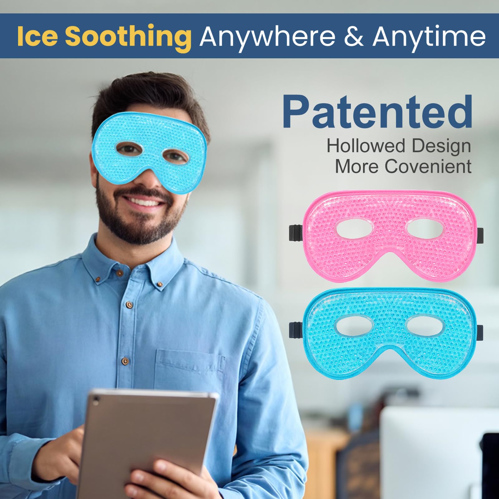 Beevines Gel Eye Mask, 2 Pack Xl Jumbo Size Cooling Ice Masks For Puffy Eyes For Men & Women, Cold & Warm Compress For Post Surg