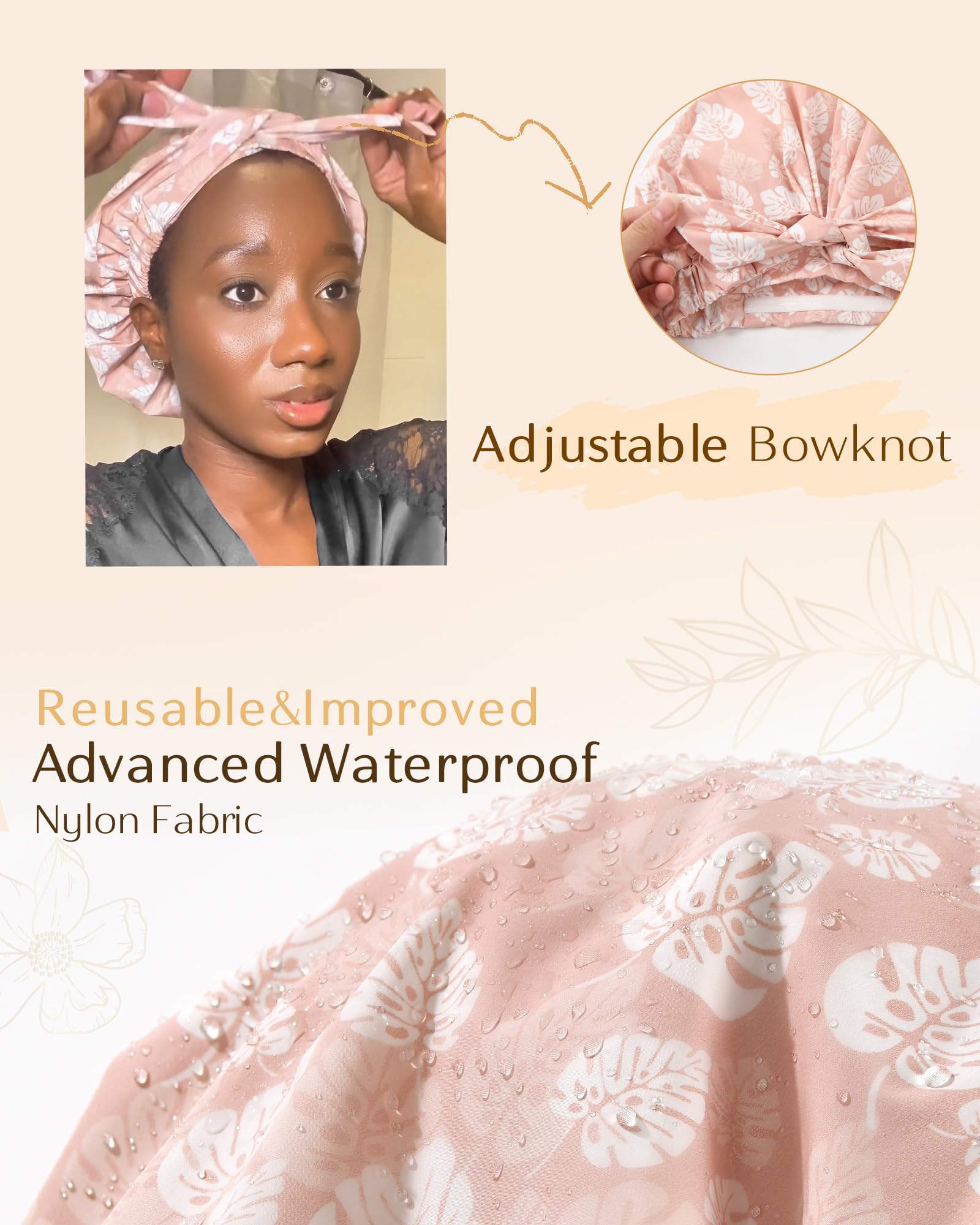 Yanibest Non-Slip Shower Cap For Women, Adjustable Luxury Waterproof Shower Cap, Reusable Cute Shower Cap Hair Cap To Keep Hair