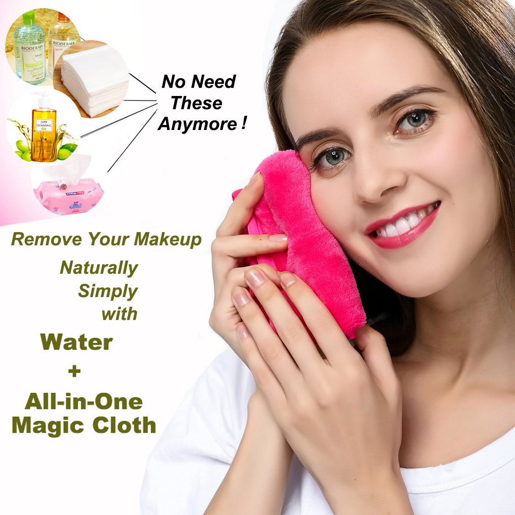 Makeup Remover Cloth Cleansing Towel 3 Pack - Chemical Free - Move Makeup Instantly With Just Water (Black, Rose And Burgundy)