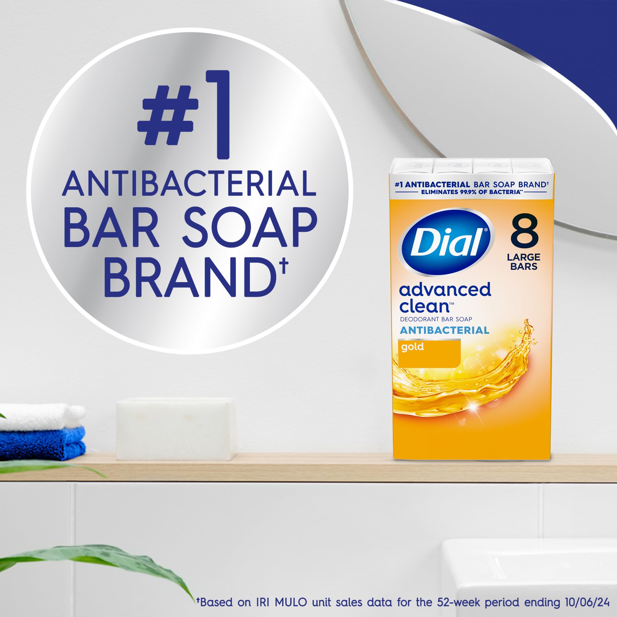 Dial Antibacterial Deodorant Bar Soap, Advanced Clean, Gold, 4 Oz, 32 Bars