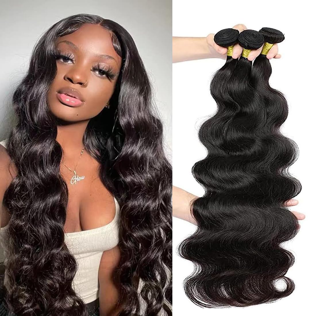32 34 36 Inch Human Hair Bundles Body Wave 3 Bundles Human Hair 100% Unprocessed Brazilian Weave Bundles Human Hair Remy Hair Bu