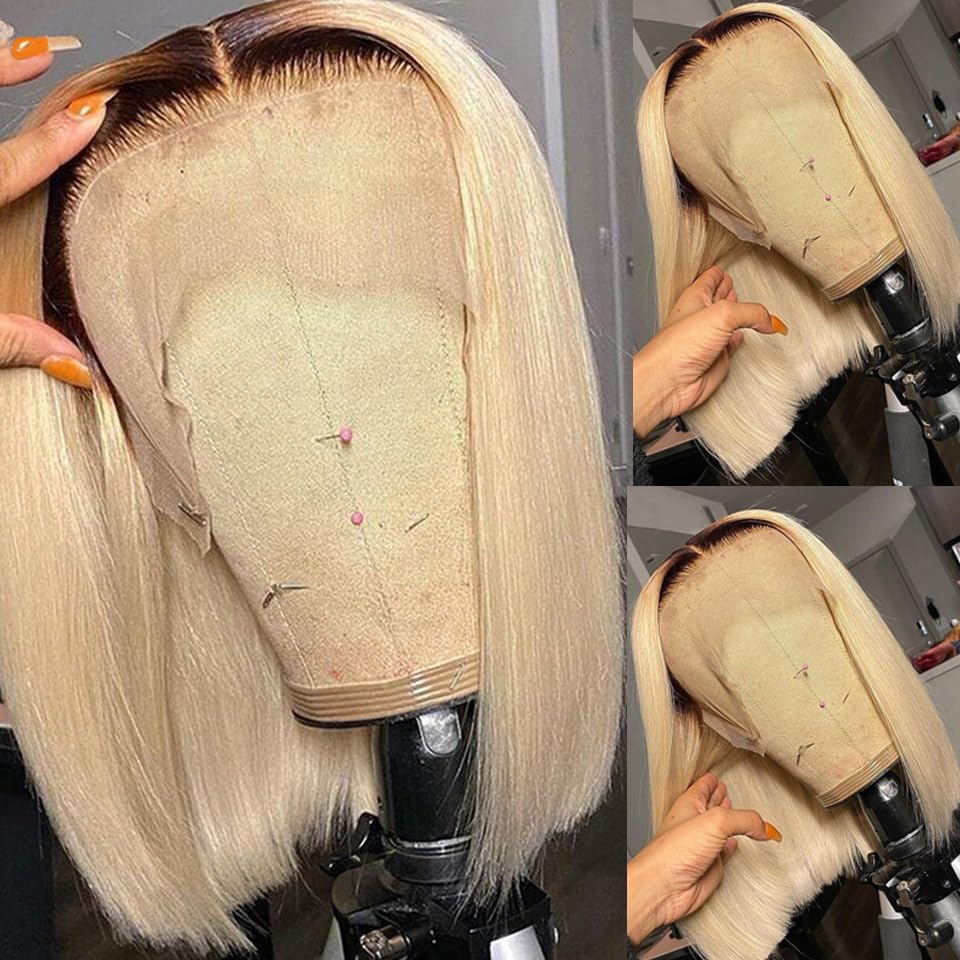 Smavida Glueless Lace Front Wigs Bob Human Hair Wigs Colored Ombre Blonde 13X4 Hd Transparent Brazilian Virgin Human Hair 150 De