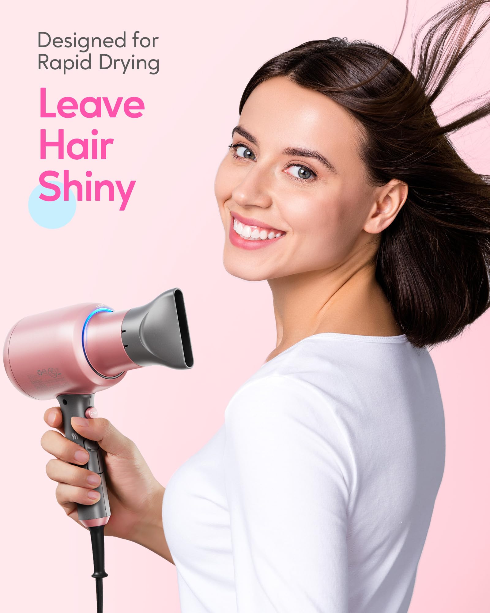 Wavytalk Ionic Hair Dryer Blow Dryer with Diffuser & Comb for Curly Hair Professional 1875W High Power Dryer with Ceramic Techno