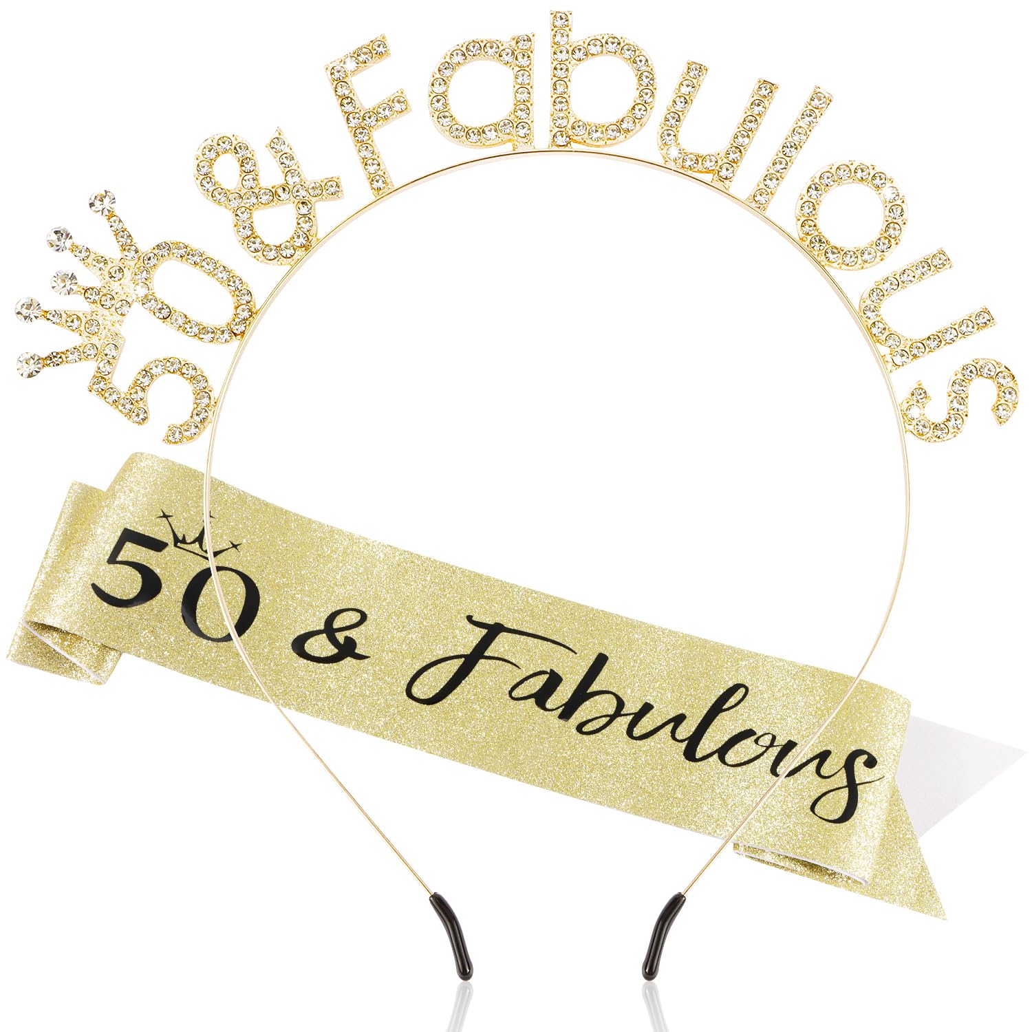 Atoden 50 & Fabulous Headband Sash Gold 50th Tiara 50th Decorations Gifts for Women