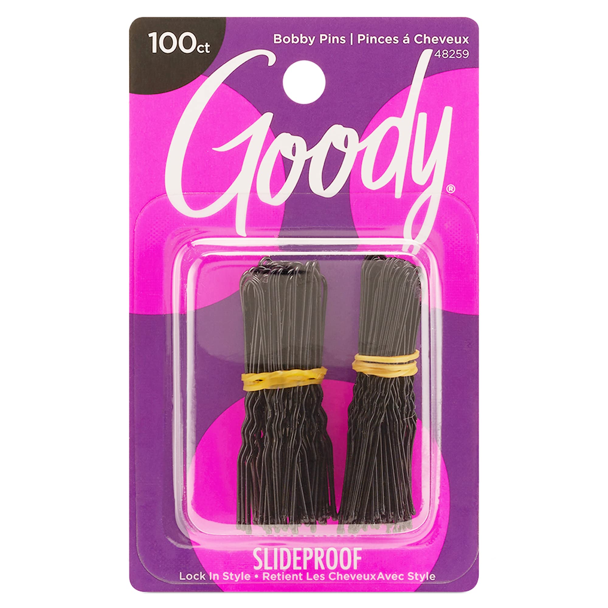 Goody Styling Hair Bobby Pins - 100 Count, Black - Slideproof and Lock-In Place - Suitable for All Hair Types - Pain-Free Hair A