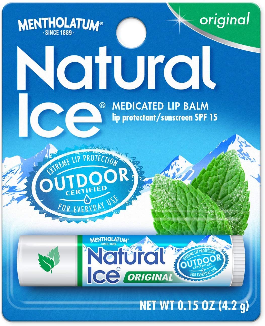 Mentholatum Natural Ice Lip Balm Original SPF 15, 0.16 Fl Oz (Pack of 3), Clear