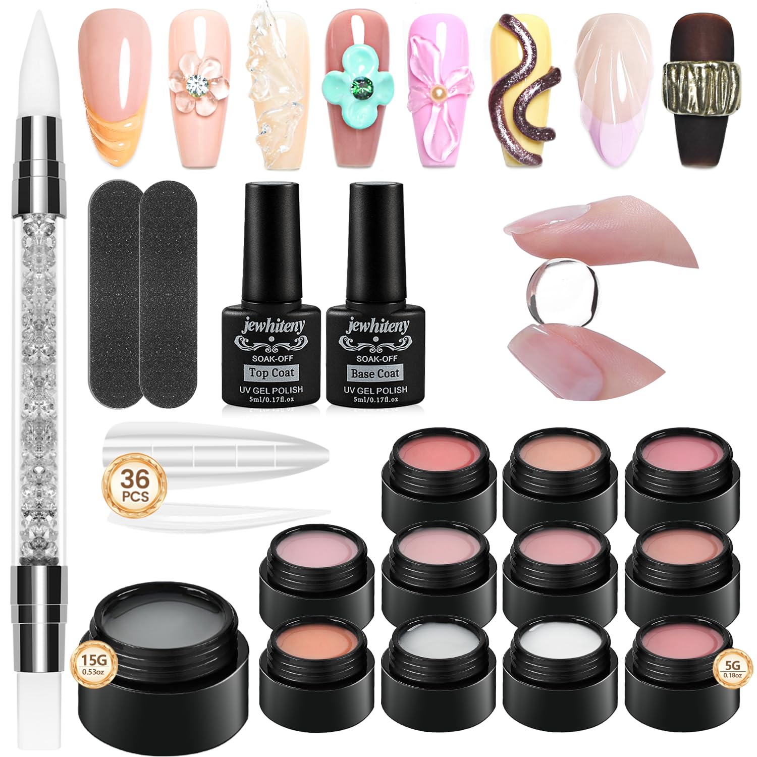 JEWHITENY 12 Colors Non-Sticky Solid Builder Gel Set:Sculpting Gel for 3D Nail Art, Extension & Nails Carving Salon-Quality Buil