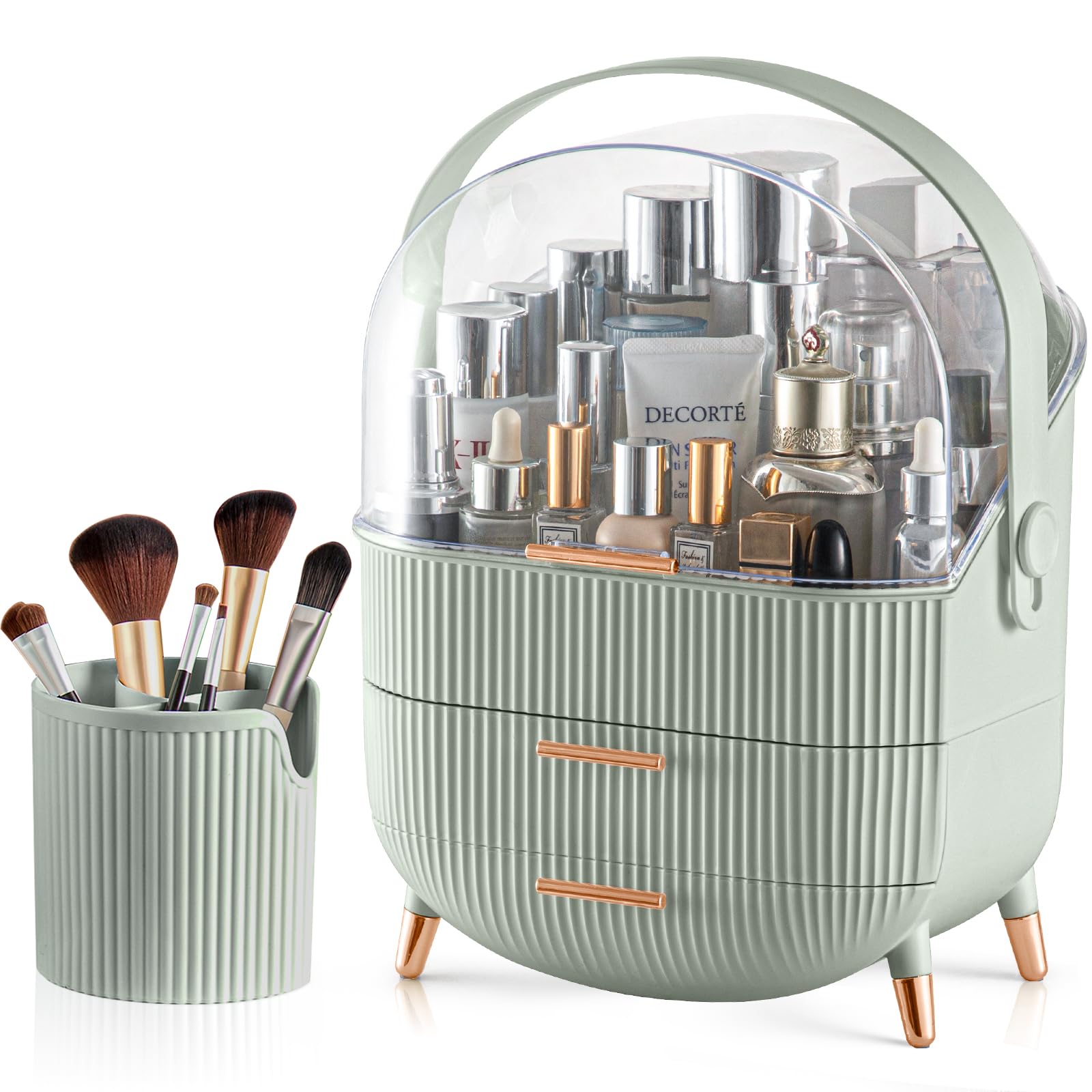 Canitoron Makeup Organizer,Skincare Organizer With 2 Drawers And Transparent Cover,Cosmetic Display Case For Vanity Organizer An