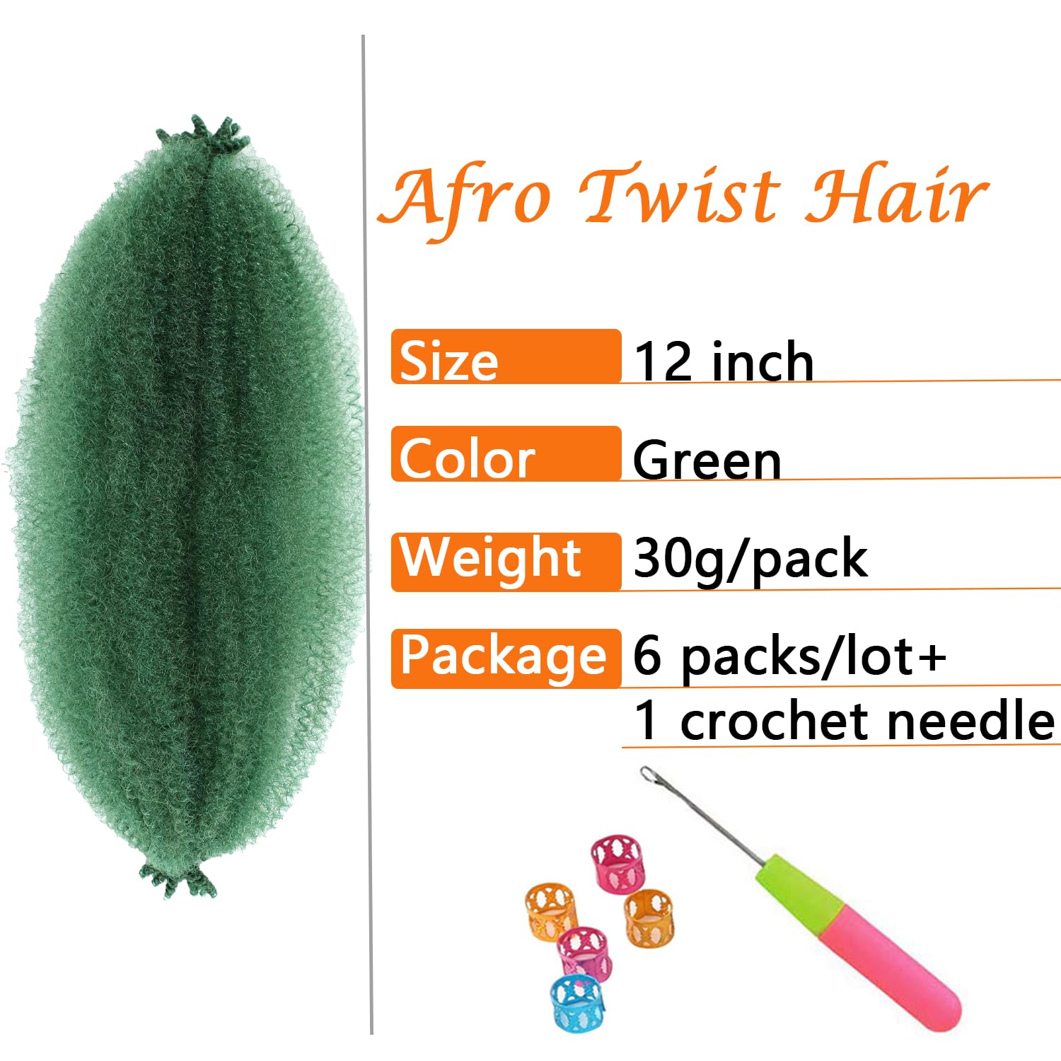 Springy Afro Twist Hair 12 Inch 6 Packs Pre Fluffed Marley Twist Braiding Hair For Black Women (12 Inch, 6 Packs, Green)