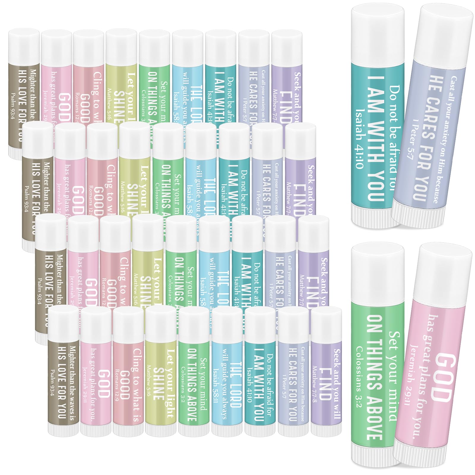 Heigble 36 Pcs Christian Lip Balm Bulk for Women Pastel Colors Religious Scripture Bible Verse Lip with 9 Different Scents Scrip