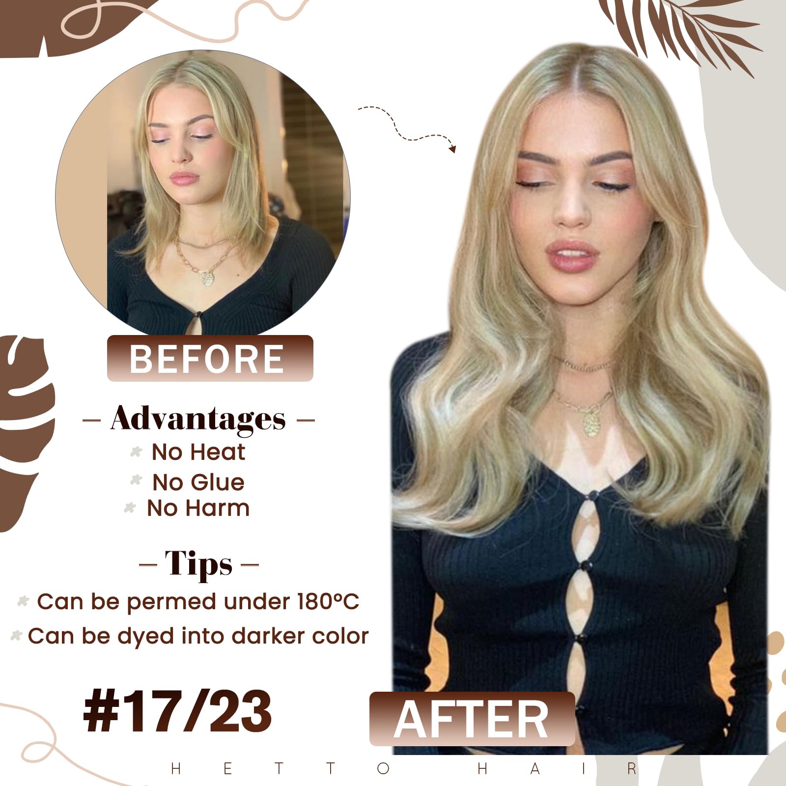 Hetto Micro Loop Hair Extensions Human Hair Micro Ring Hair Extensions Natural Micro Link Hair Extensions #17/23 Dirty Blonde Hi