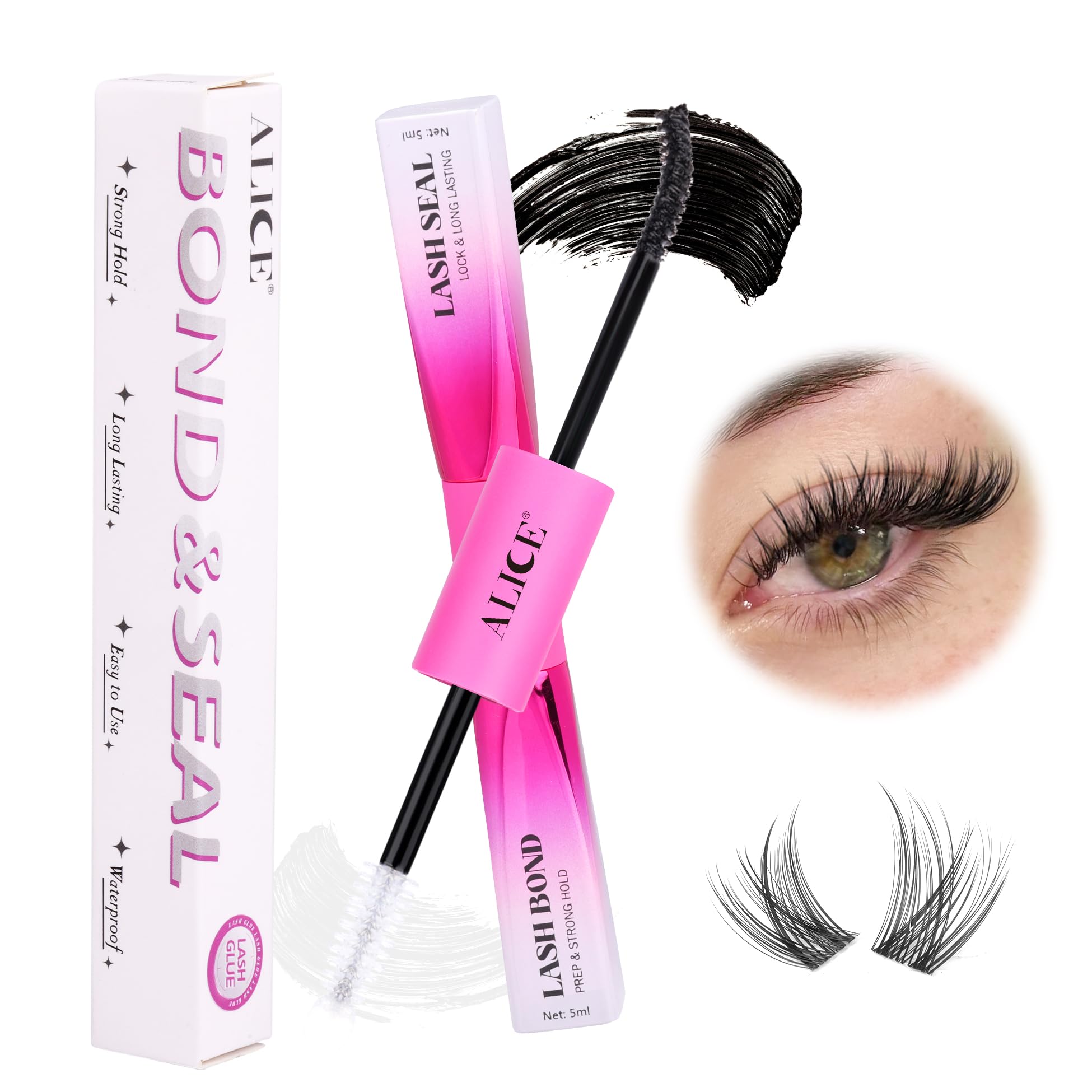 Alice Lash Cluster Glue Eyelash Glue Waterproof Strong Hold Bond And Seal Lash Glue For Eyelash Clusters Long Lasting 48-72 Hour
