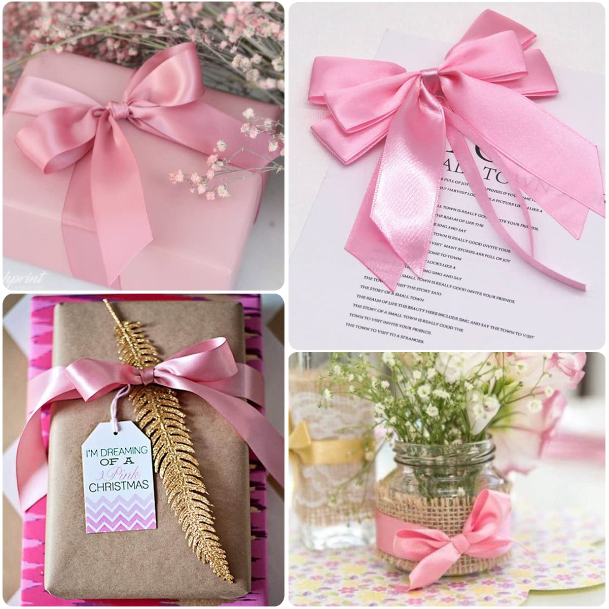 Pink Ribbon 1 Inch X 25 Yards, Satin Fabric Silk Ribbon For Gift Wrapping, Hair Bows Making, Floral Bouquets, Wreaths, Diy Sewin