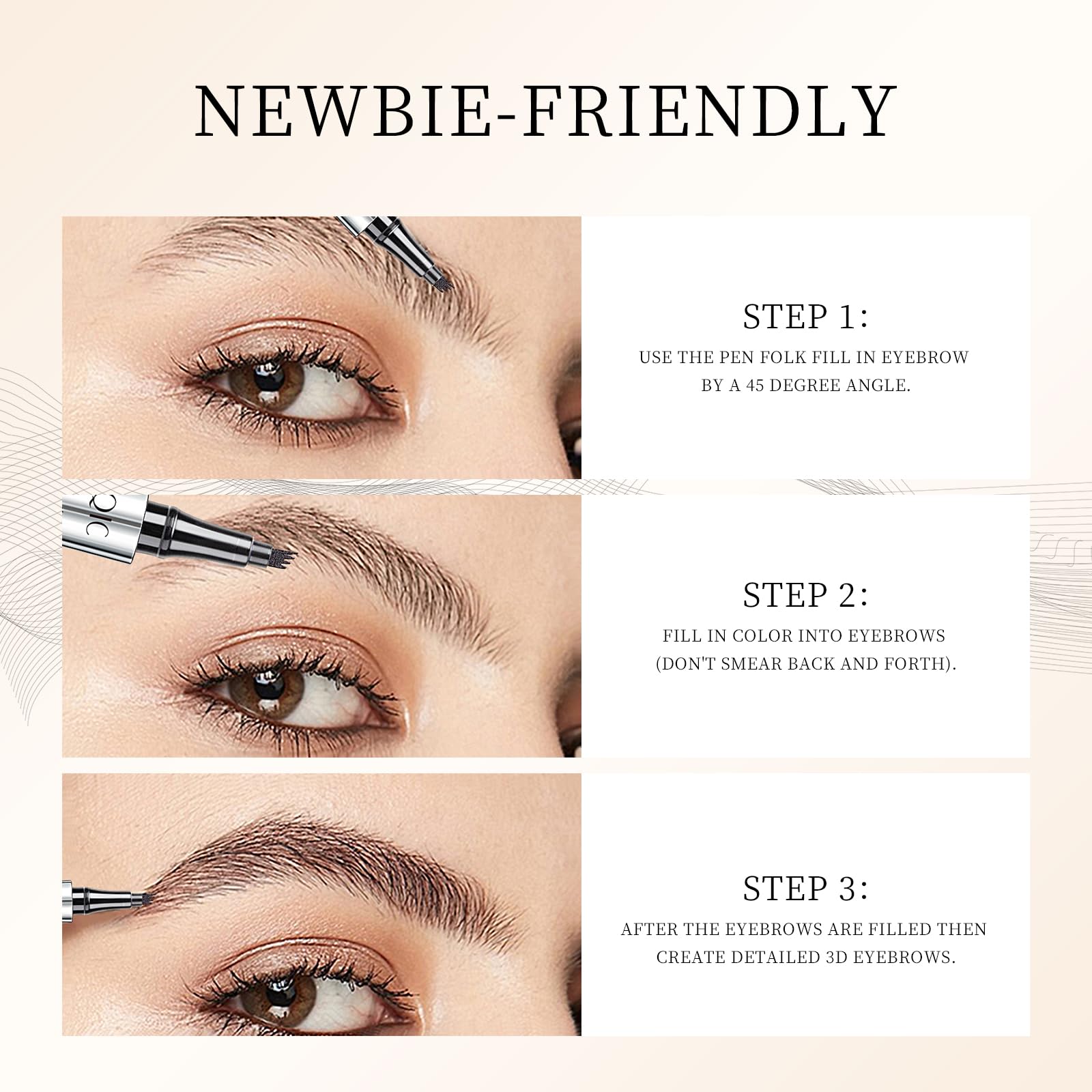 QIC Eyebrow 4 Tip Brow Pencil, Waterproof Microblading Pen, Gray, 1 Count