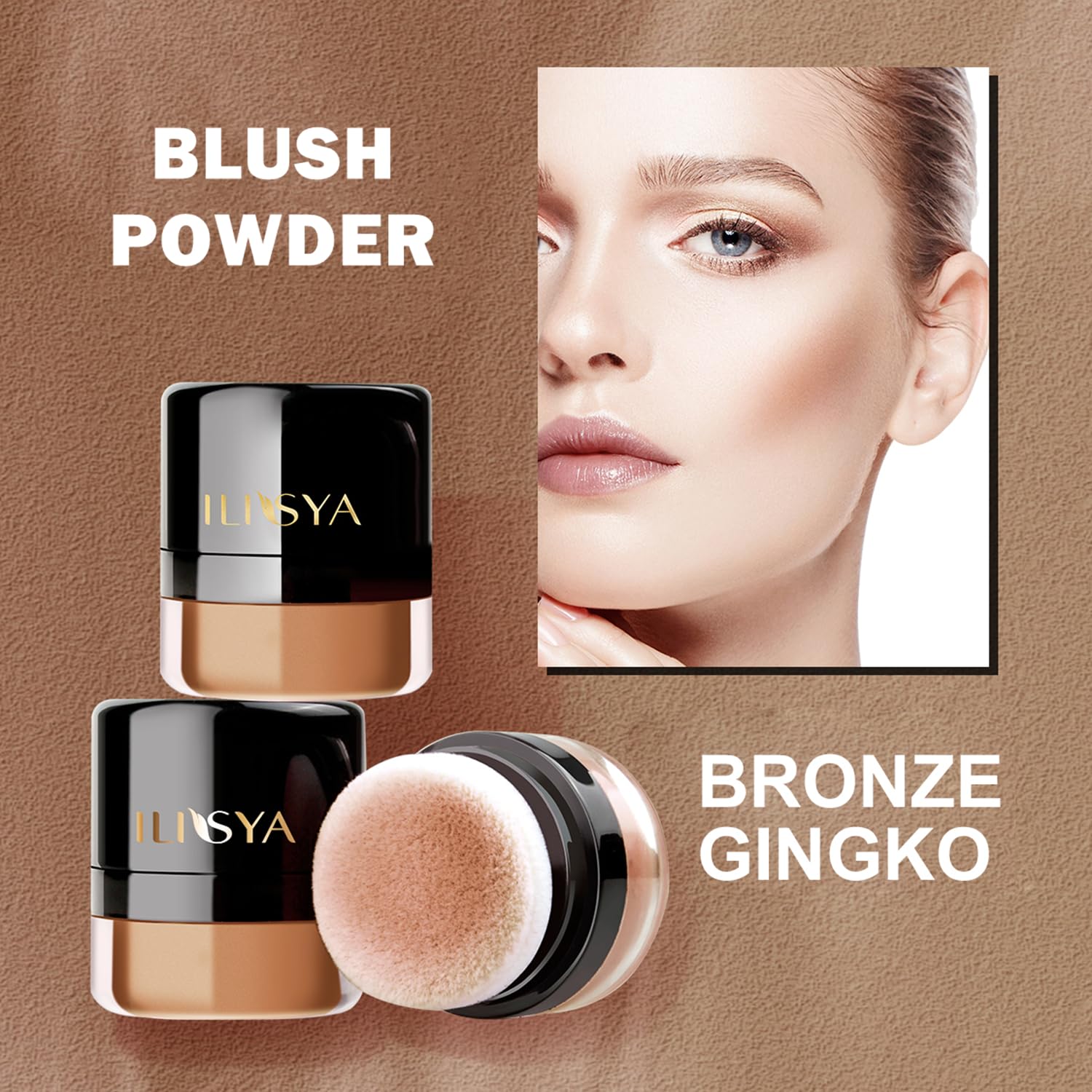 Face Blush Powder Makeup Soft Mushroom Blush For Cheeks Long Lasting Makeup Powder Highlight - Matte Finish (Bronze Gingko)