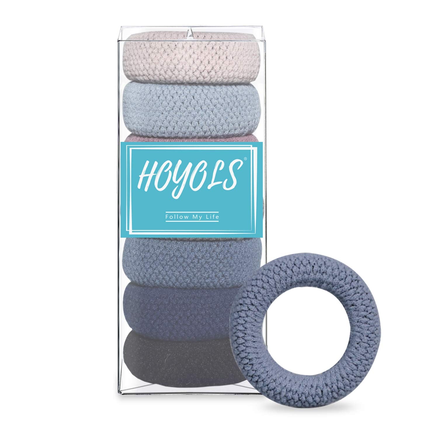 HOYOLS Large Thick Hair Ties, Large Cotton Stretch, Ponytail Holder Seamless Hair Bands Scrunchies Accessories for Women Mens Ha