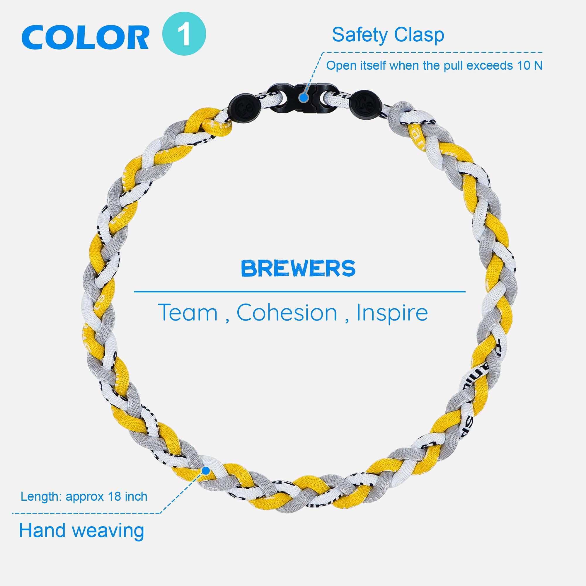 SUPBOMM 3 pcs Baseball Rope Necklaces, League Team Colors Braided Necklace, Baseball Team Gifts, MILBrewers