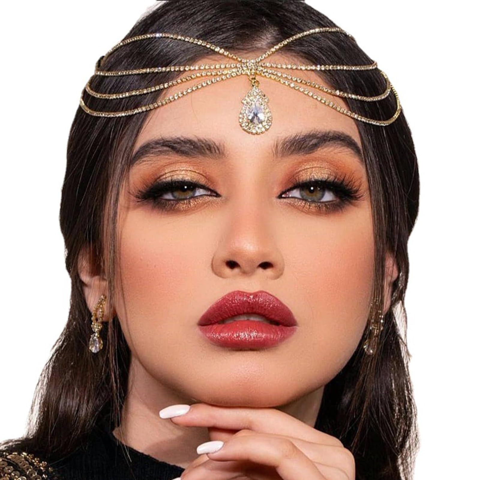 NAISKA Gold Rhinestone Head Chain Multi Layered Headpieces Wedding Bridal Crystal Forehead Headband Hair Band Party Hair Accesso