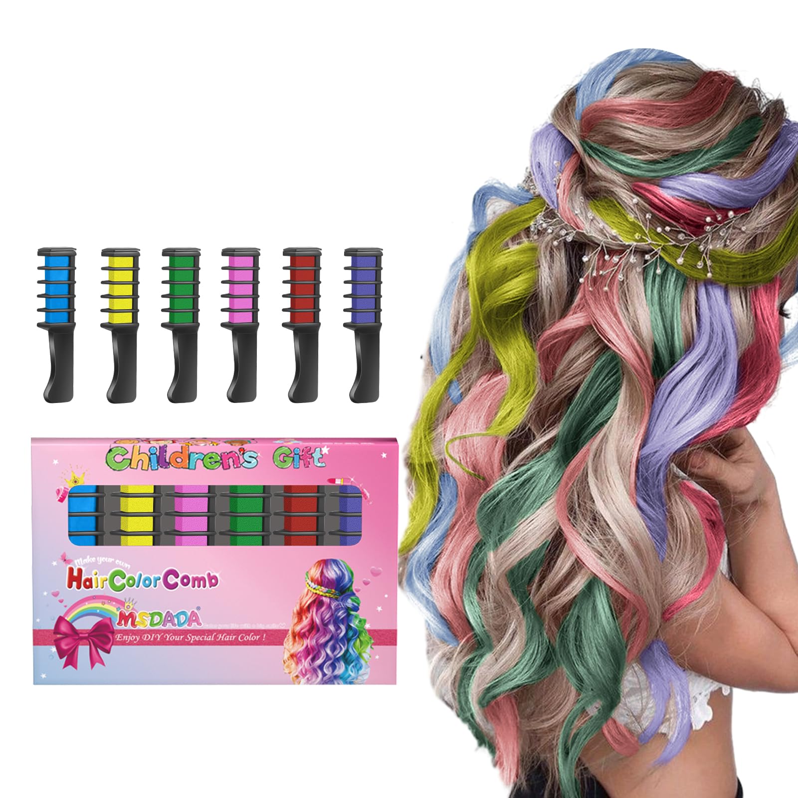 New Hair Chalk Comb Temporary DIY Hair Color for girls kids age 4 5 6 7 8 9 10 Washable Hair Chalk for Children's Day, Birthday 